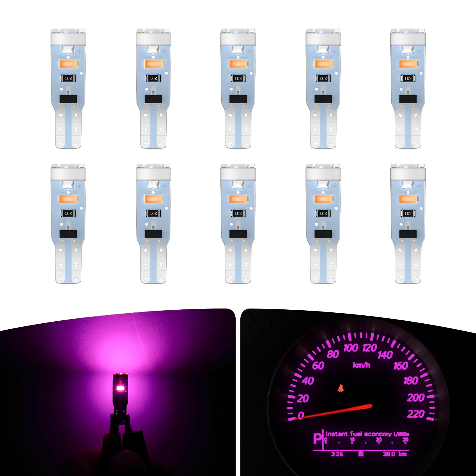 ECCPP 10x Instrument Cluster Dash Panel Lights T5-5-3014-SMD-Pink