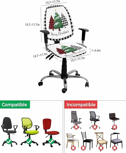 Miniatura 4 de Funda para silla de oficina de diseño de búfalo de Navidad, diseño de búfalo negro, blanco, a cuadros, protector y elástico para silla de