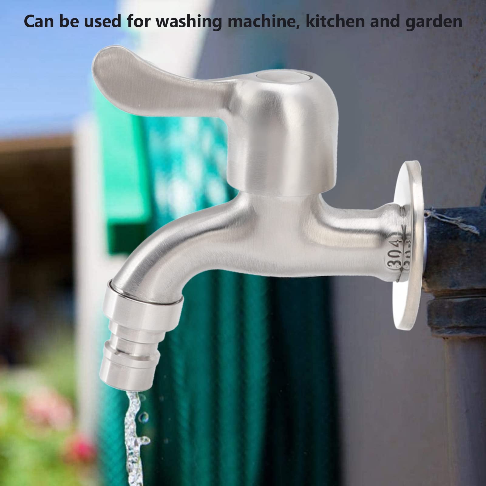 Washing Machine Faucet G1 2in Wall Mount Tap Stainless Steel Bathroom Sink Single Cold Water Tap for Laundry — view 6