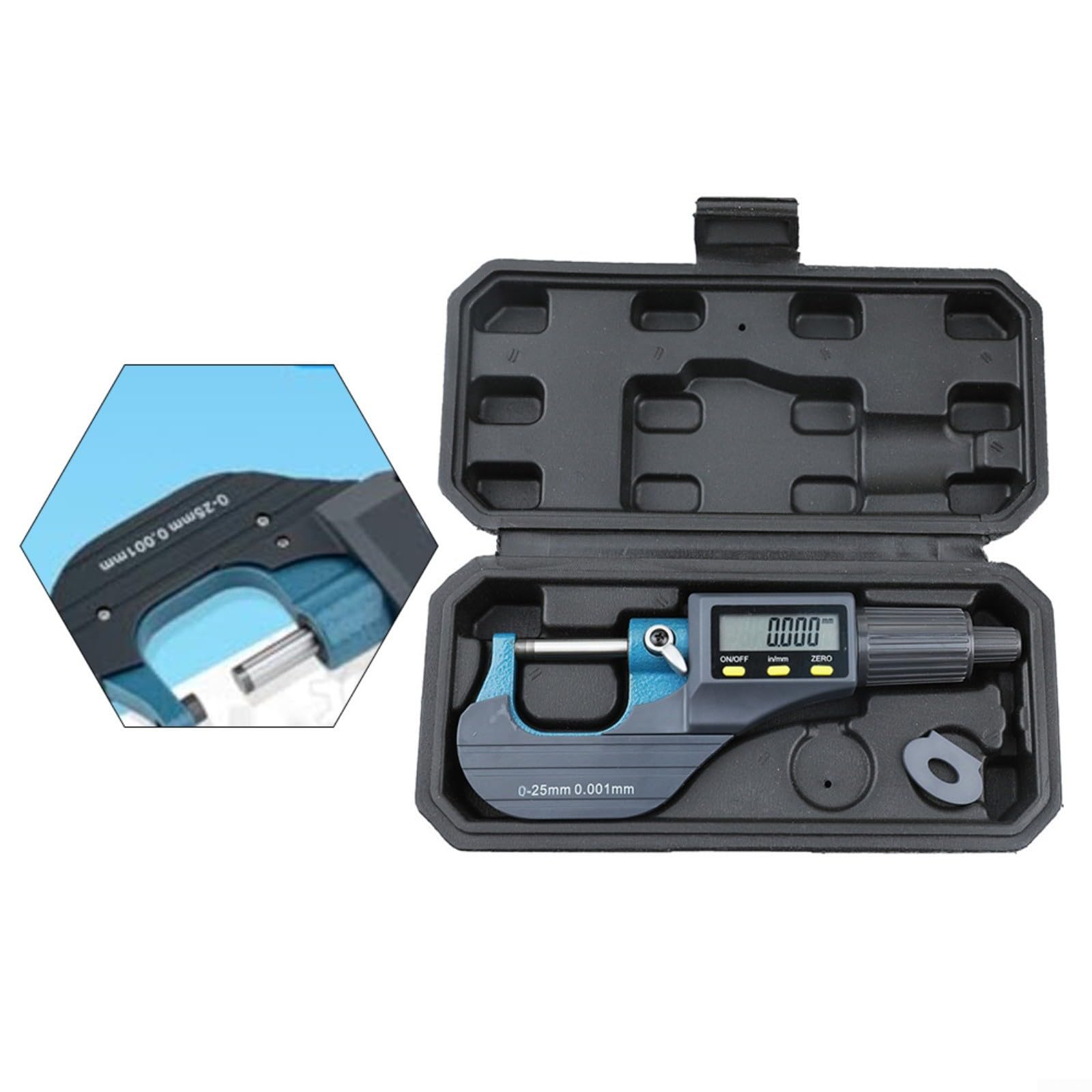 Micrómetro digital de 0 a 25 mm, medidor electrónico de precisión de 0,001 mm, punta de carburo, reinicio de punto cero, para ingeniería y fabricación de joyas