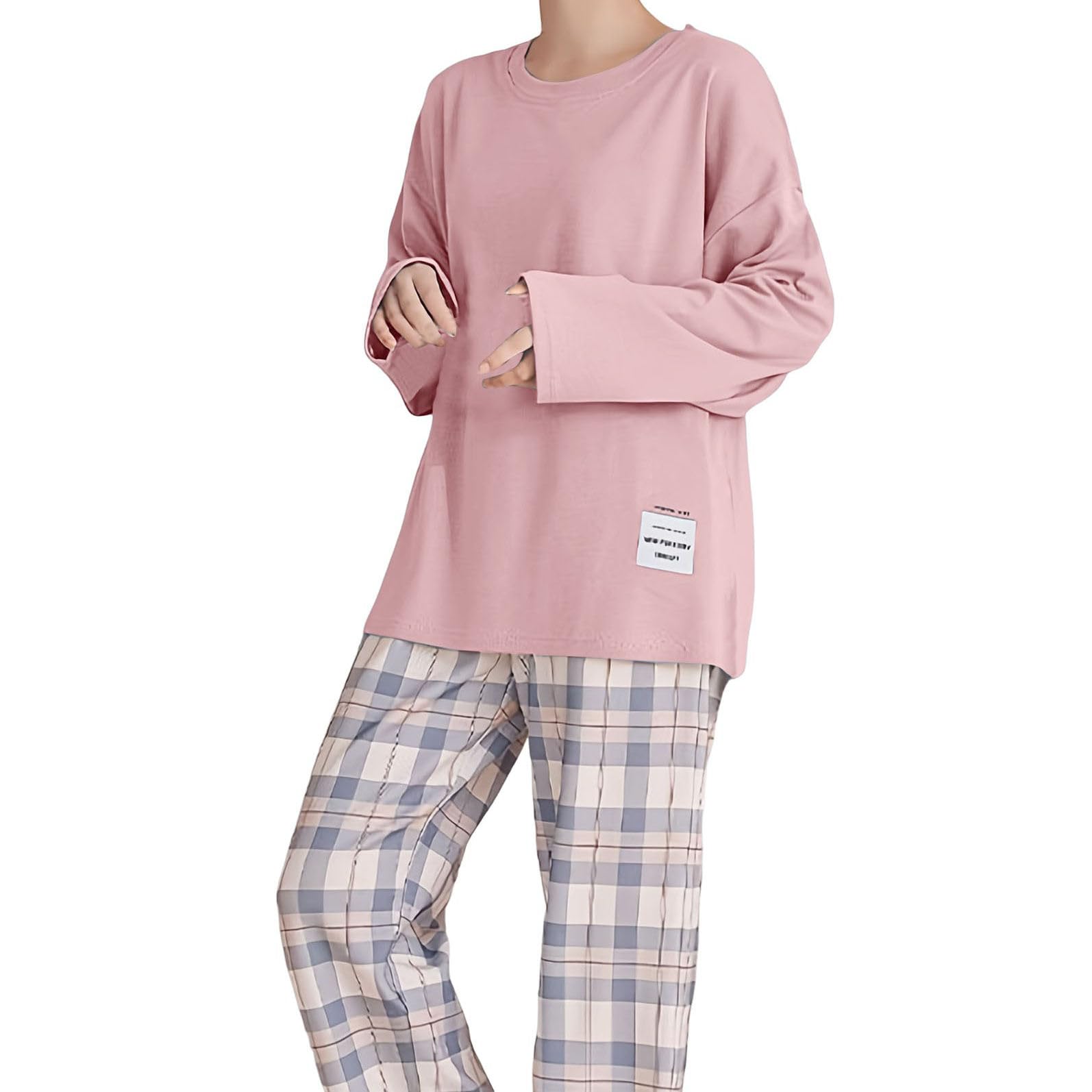 Conjunto de Pijama para Mujer, de Manga Larga, Casual, Talla Grande, Ligero, Suave, de Forro Polar, Ropa de Dormir para Mujer