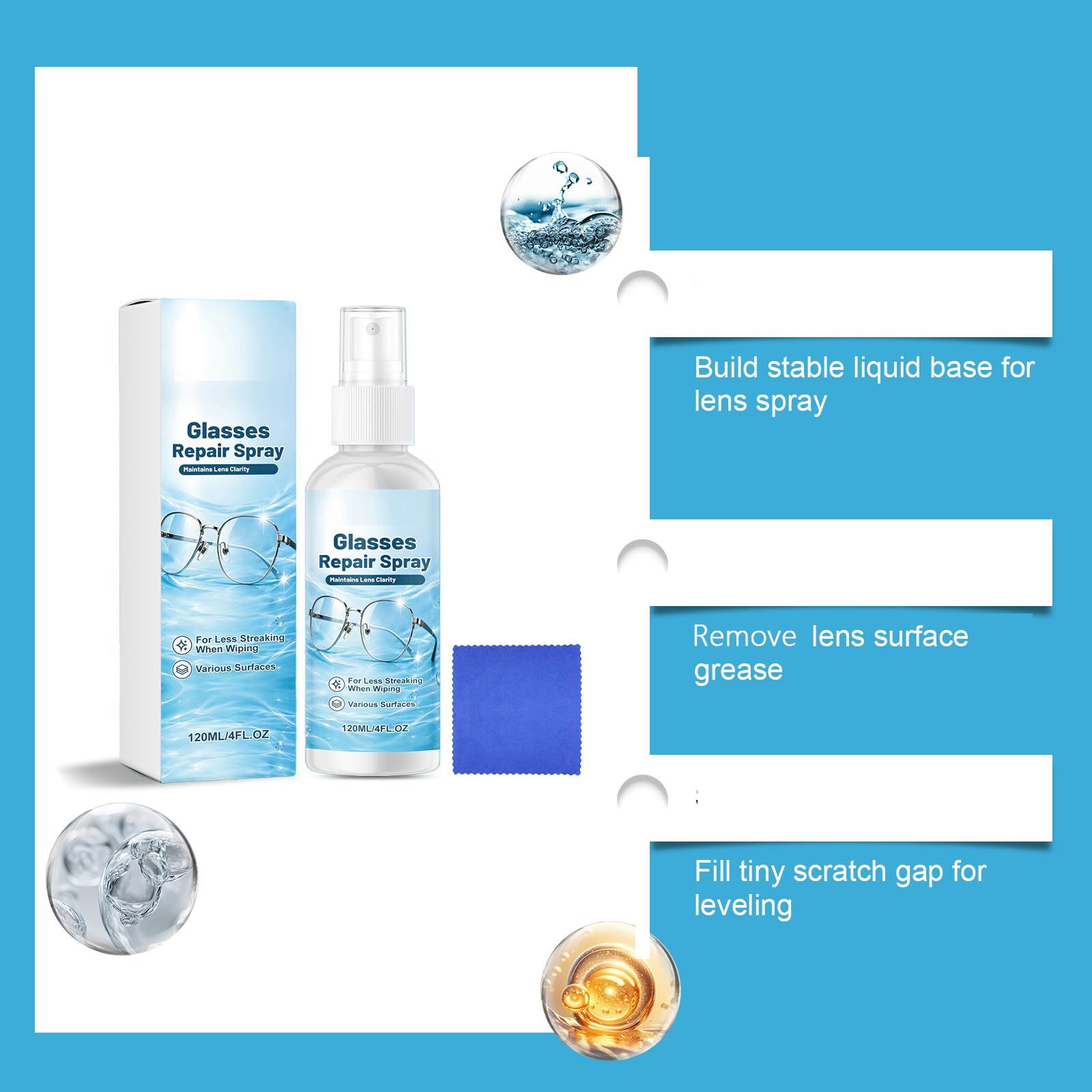 Brillenkratzerentferner-Spray & Linsenreiniger - Reiniger zur Reparatur von Kratzern in optischen Linsen - Füllt leichte Kratzer, Brillenreinigungsspray für Brillen, Handybildschirme, Kameras. (6pcs)