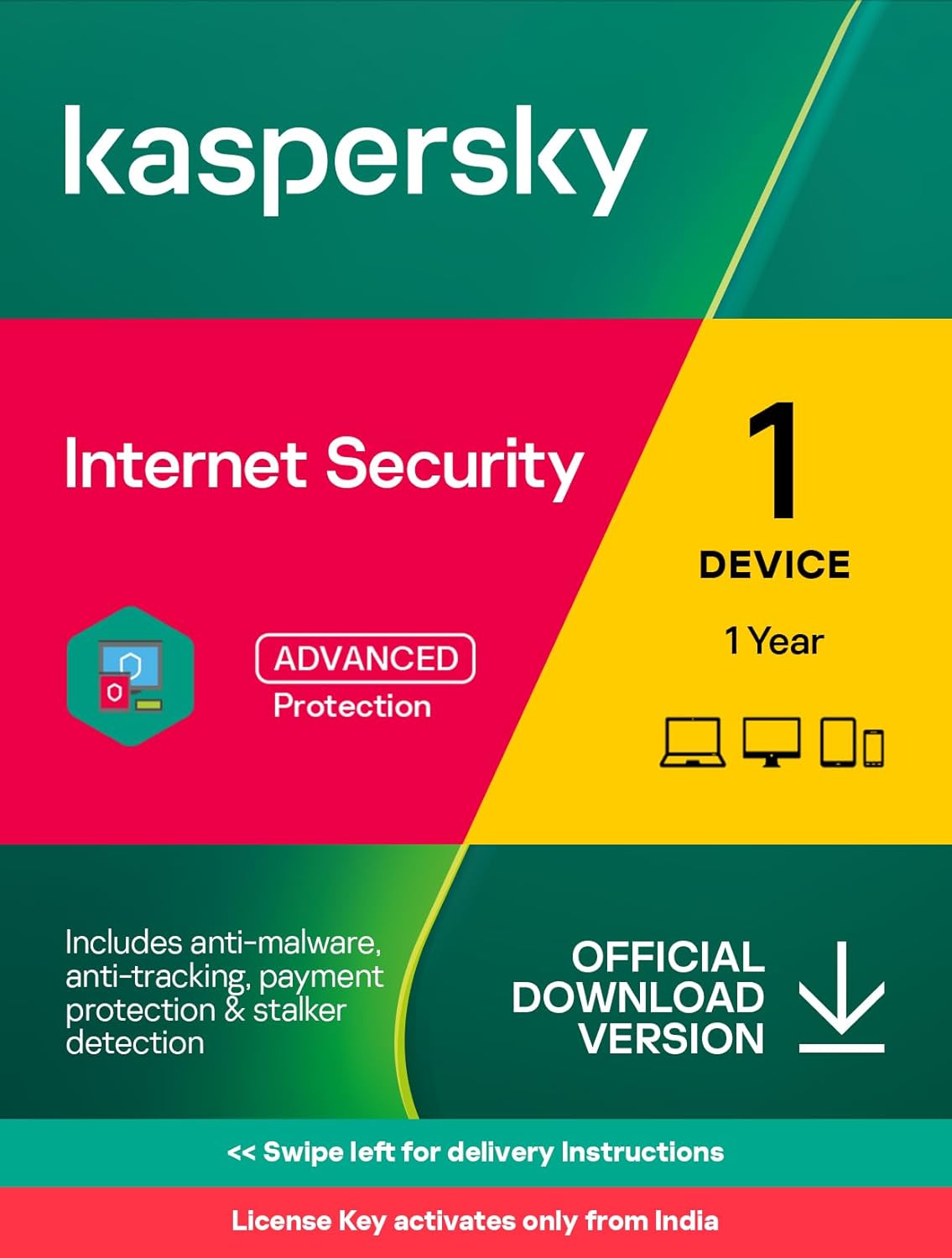 Kaspersky | Internet Security | 1 Device | 1 Year | Win Assured Gift With Every Purchase (Valid Till 30Th Nov 2023) | Email Delivery In 1 Hour Kaspersky | Internet Security | 1 Device | 1 Year | Win Assured Gift With Every Purchase (Valid Till 30Th Nov 2023) | Email Delivery In 1 Hour