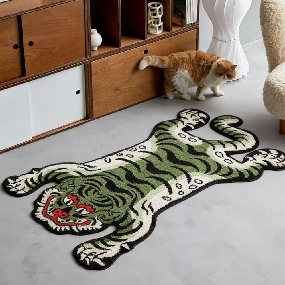 Tapis tigre tibétain tufté doux chambre 1,5x0,9m tapis vert