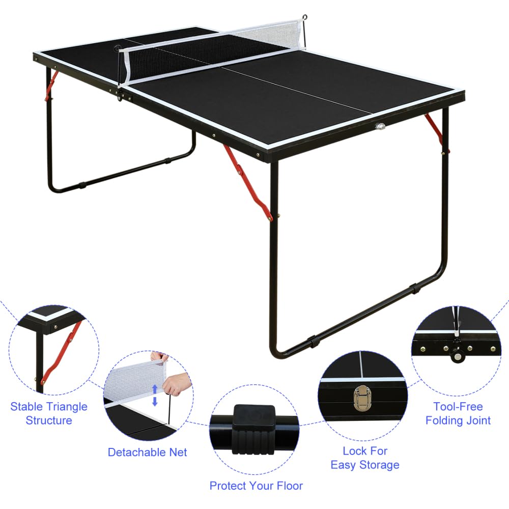 Tavolo da ping pong pieghevole con set, tavolo da ping pong portatile con racchette in rete e palline per giochi interni ed esterni