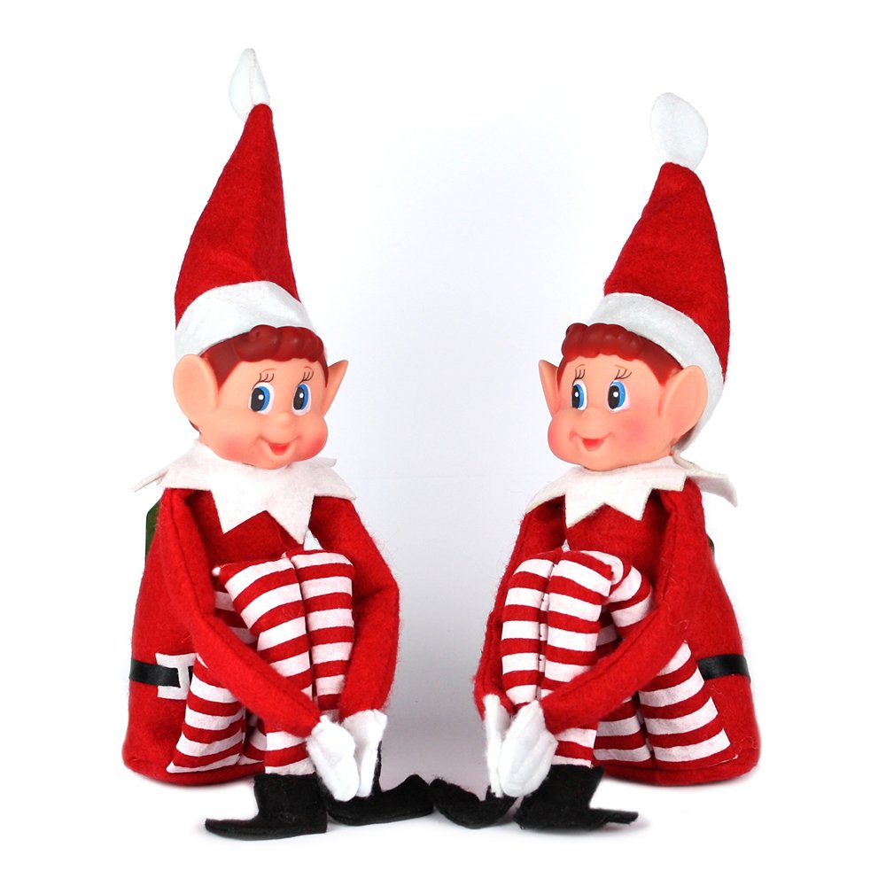 Elves Sitting Upon Shelves Festive Toy - Christmas Home Décor Accessory Naughty Elf (Pack of 2)