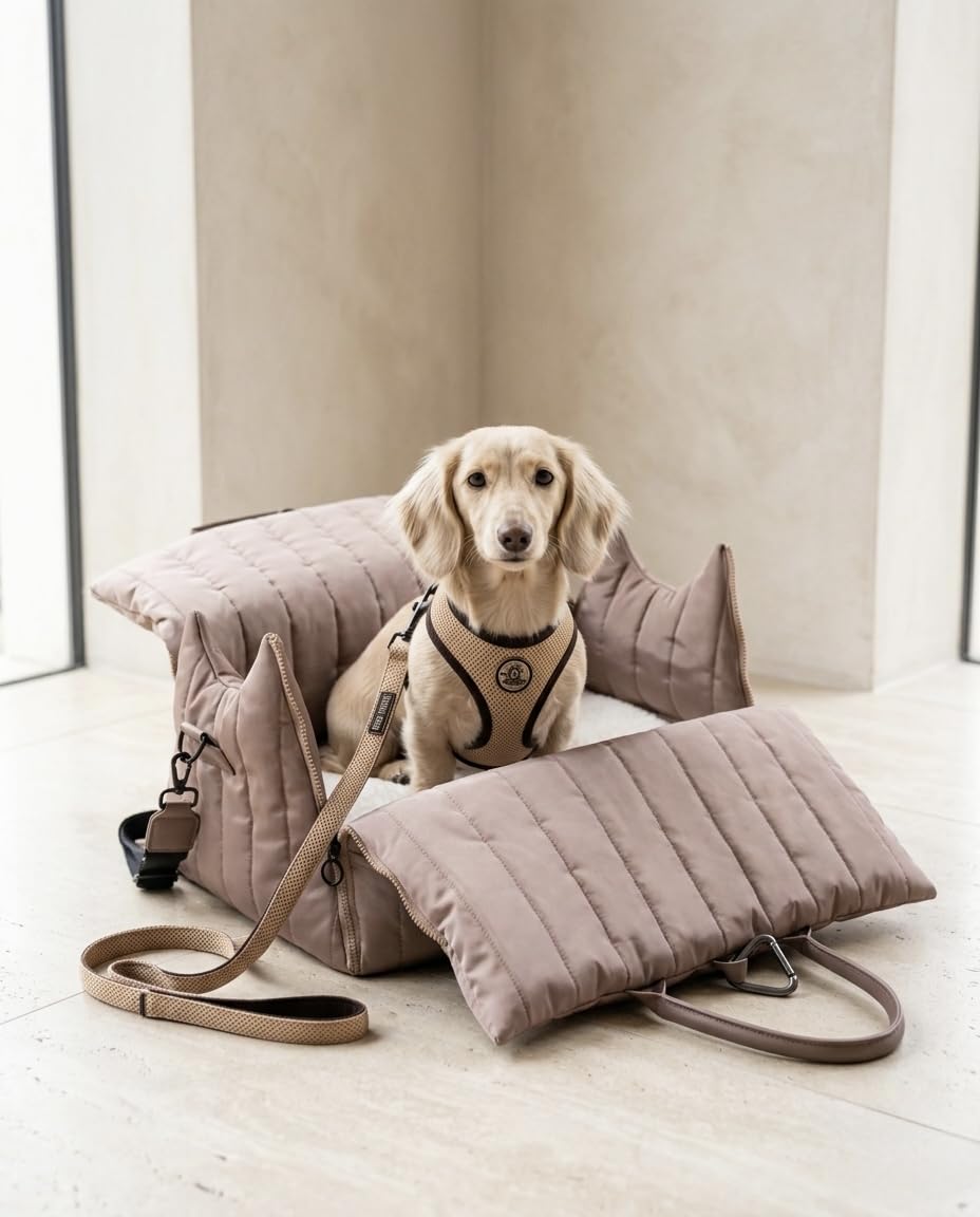 Hundetragetasche Donna 3-in-1 Hundetasche, Autositz & Reisebett in einem Schokobraun- Für kleine Hunde bis 10 kg-Stylisch & komfortabel