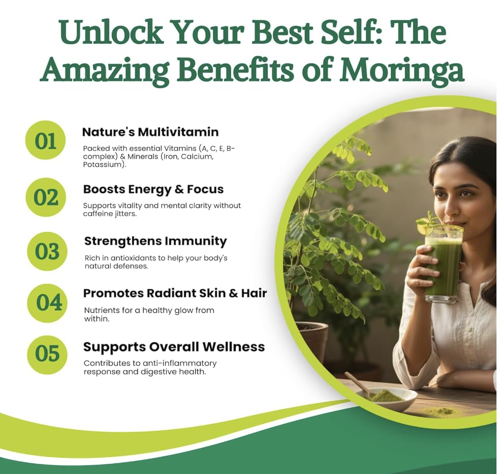 Image of Moringa Powder Organic India 1Kg, Pure Natural Moringa Leaves powder, Ayurvedic Superfood for Naturally Boost Energy Levels, Immunity, Boost Energy Level & Digestion