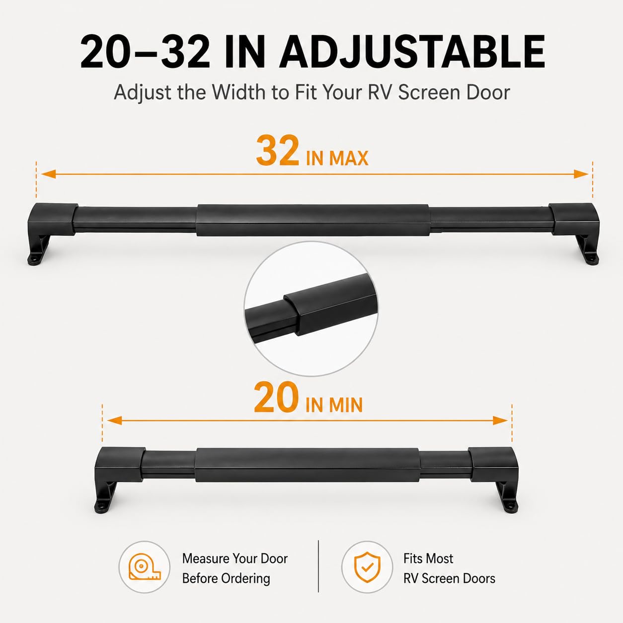 Barra de agarre ajustable de aluminio para puerta de caravana de 20 a 32 pulgadas, mango de seguridad ergonómico ligero y resistente, barra transversal de metal universal para caravana