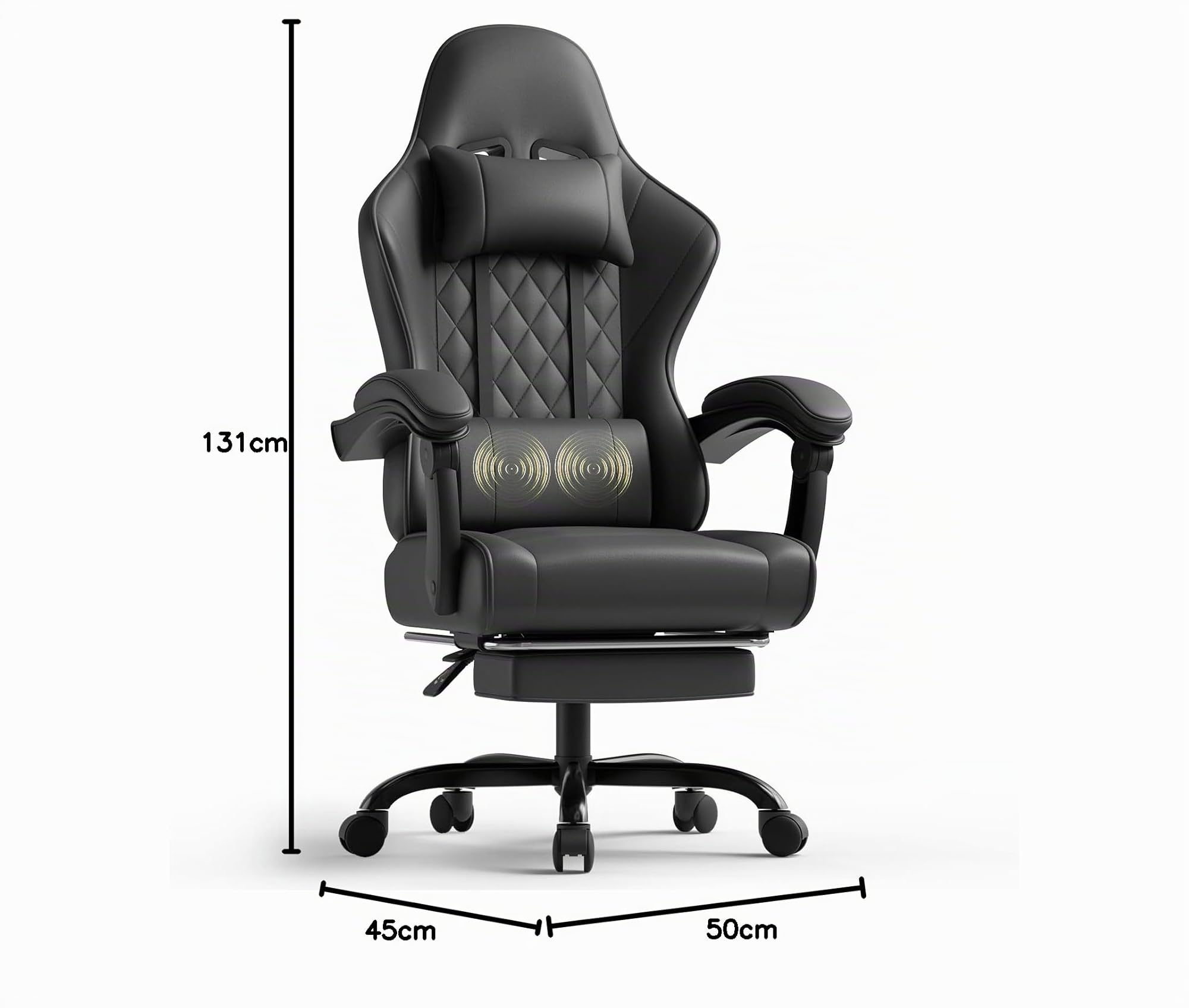 TRIUMPHKEY Chaise de Jeu Ergonomique avec Massage Lombaire, Fauteuil Gaming, Repose-Pieds Rétractable, Dossier Réglable, Confort Quotidien, Gaming et Bureau, Noir