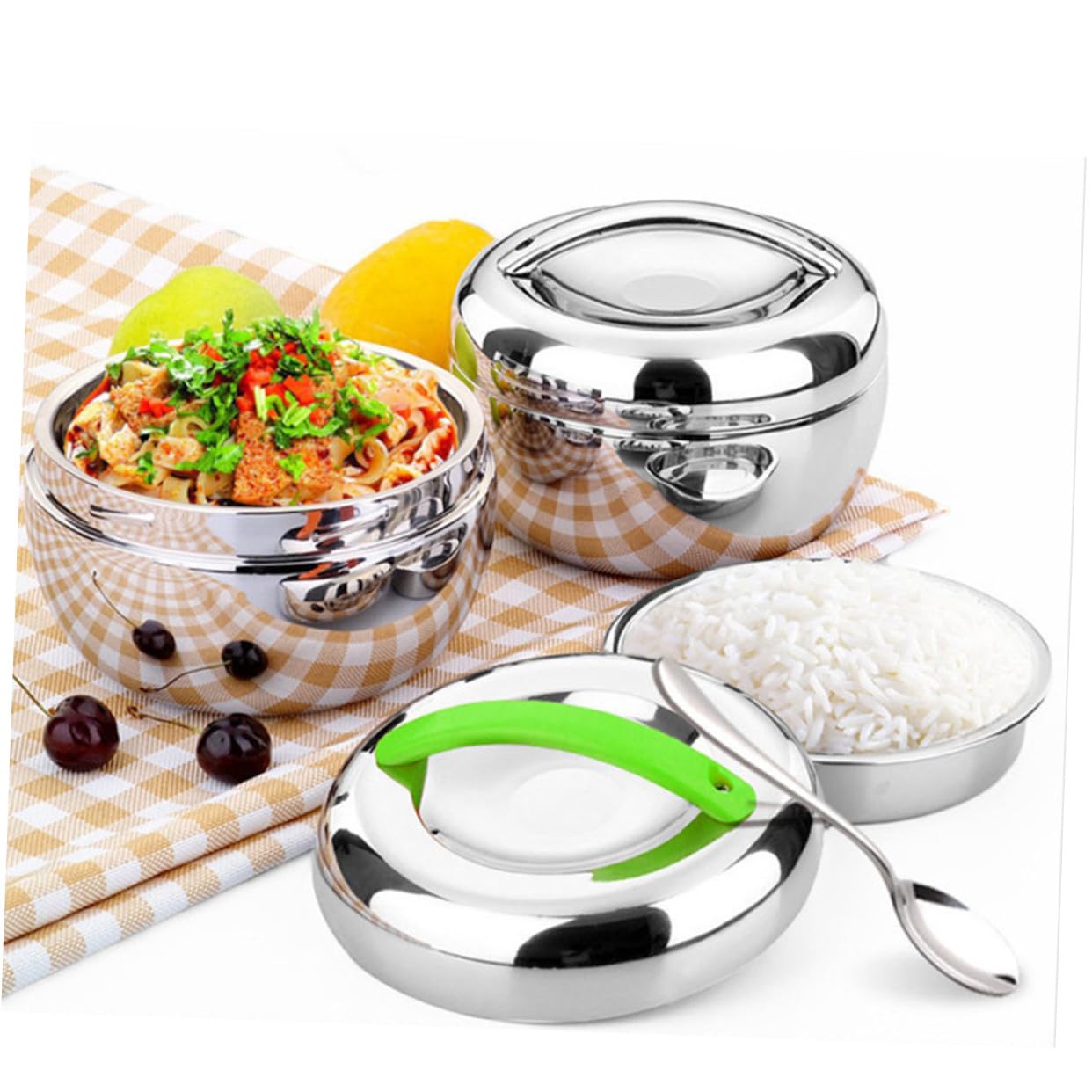 Boîte Lunch Inox avec Compartiments Thermique pour Repas Chaud Conteneur Alimentaire Portable Acier Inoxydable Boîte Rangement Pratique pour Étudiants et Travailleurs