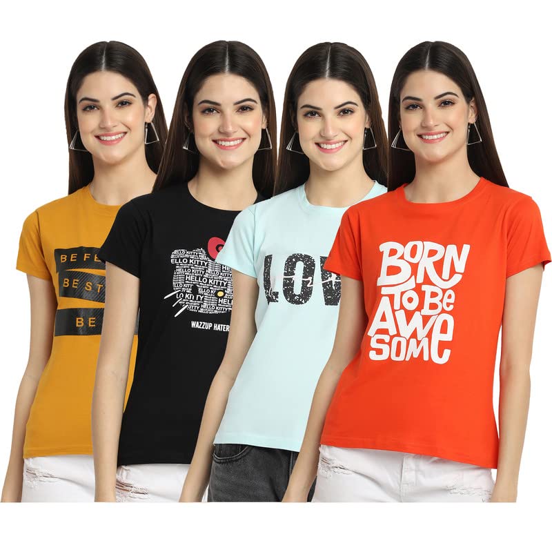 Image of Preneum Women's Cotton Regular Fit Graphic Stylish Printed Short Sleeves Casual T-Shirt |Trend & Styles