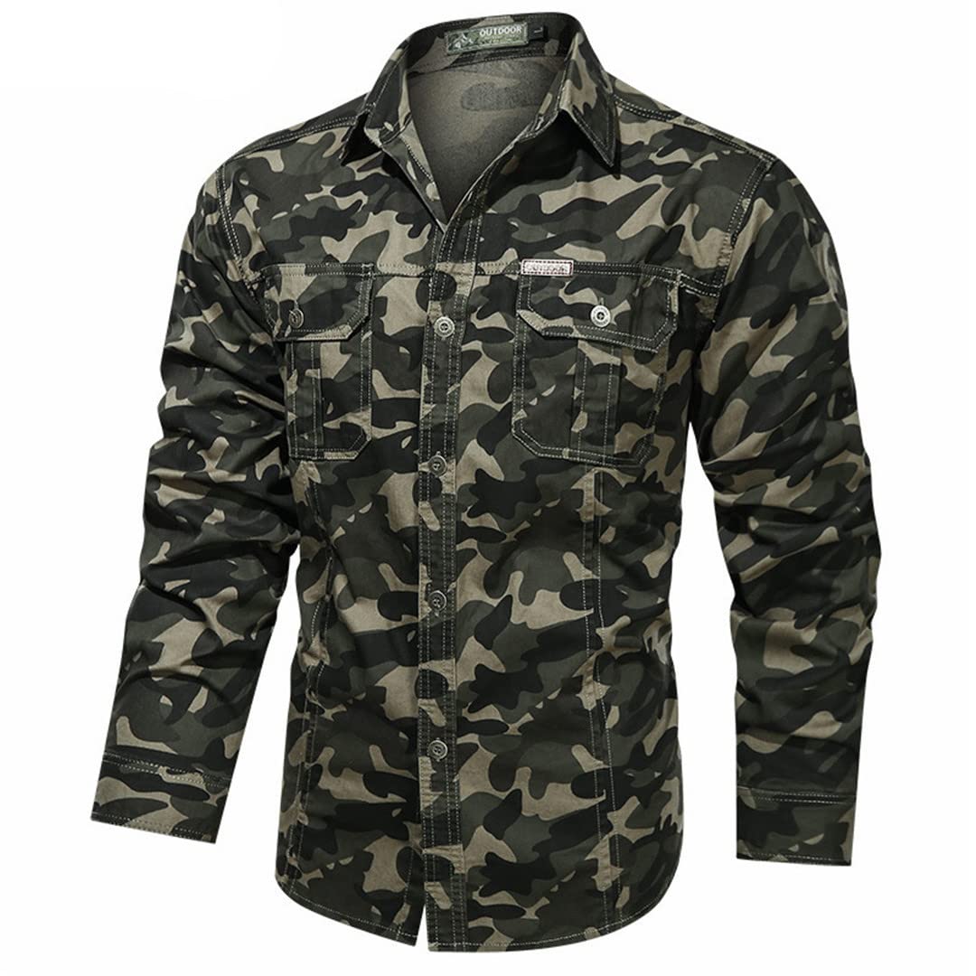 Bqxxdeo Chemises De Combat Camouflage À Manches Longues pour Hommes Chemise en Coton Militaire