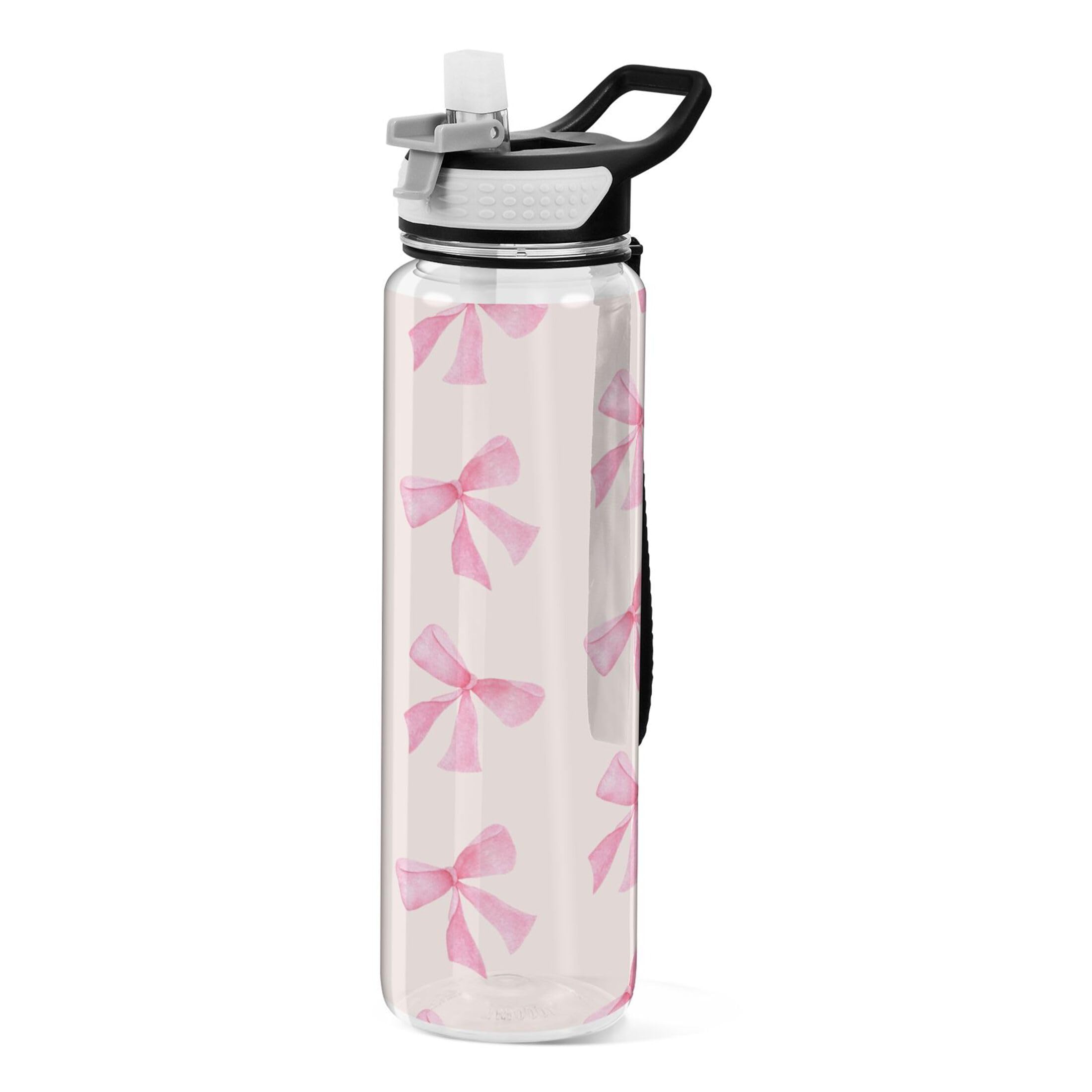 Sevdomey Bow Water Bottle With Straw Lid Clear Leakproof Gym Water Bottles For Outdoor Sport Drinking Fitness Workout Travel, 32 Oz