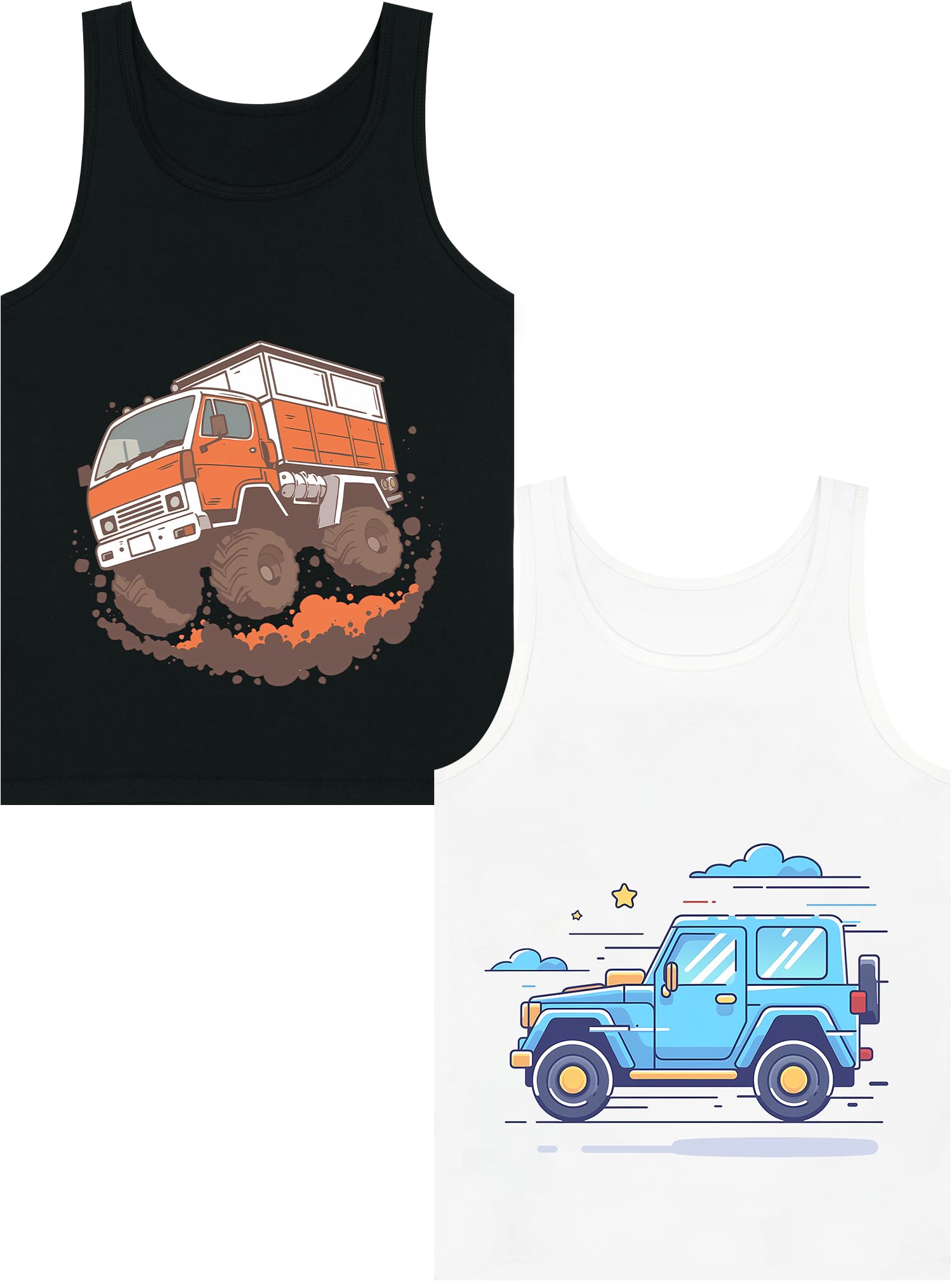 Boys Tank Top 100% Combed Cotton Tagless Cute Design Colorful 2-Pack 2T-16Y