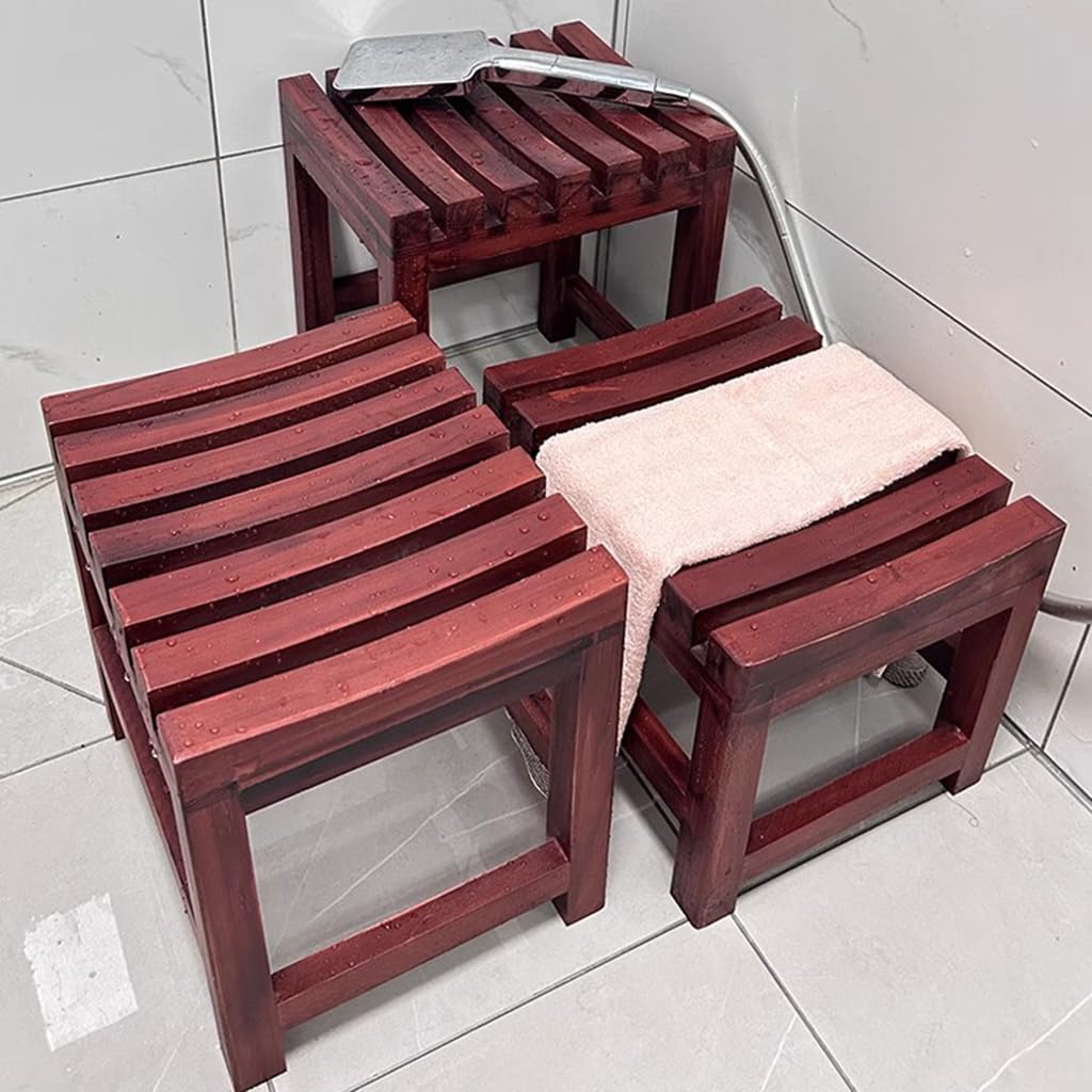 Taburete de ducha de madera para baño, impermeable, antideslizante, asiento bajo para sala de estar, dormitorio, pasillo, banco de cambio de zapatos duradero y versátil