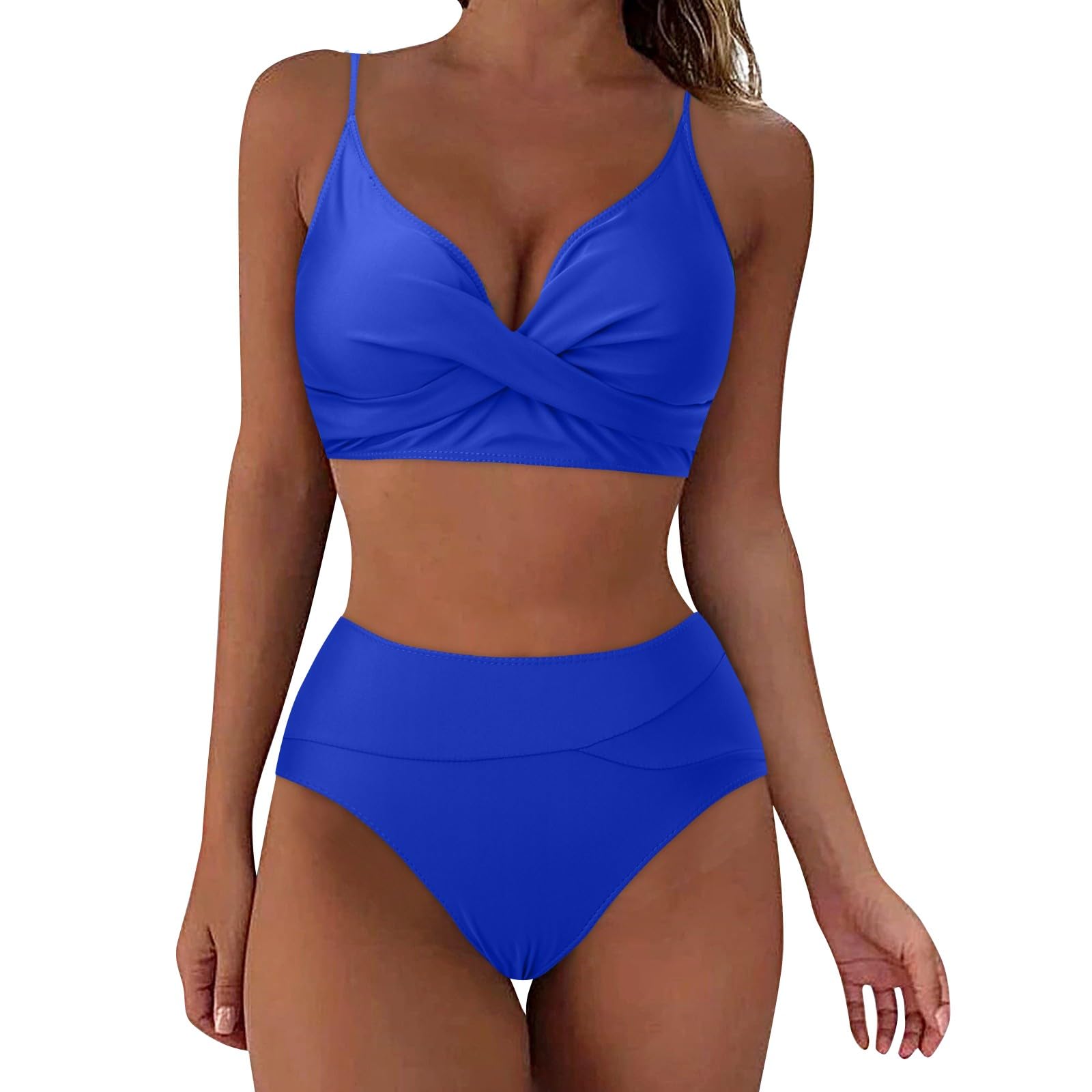 Genérico Trajes De Baño De Dos Piezas para Mujer Bikini Set Bikini Braguita con Pliegues De Cintura Alta Conjunto De Bikini Bañador Menstruales Bikini Braga Alta Tanga