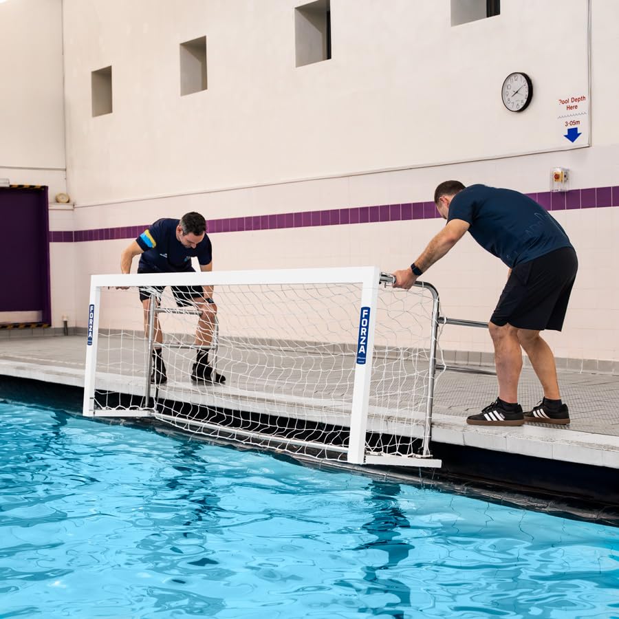 FORZA Portería de Waterpolo Montada | Marco de Aluminio Plegable de 3 m x 0,9 m con Componentes de Acero Inoxidable y Red de HDPE – Ideal para Entrenamiento y Competición
