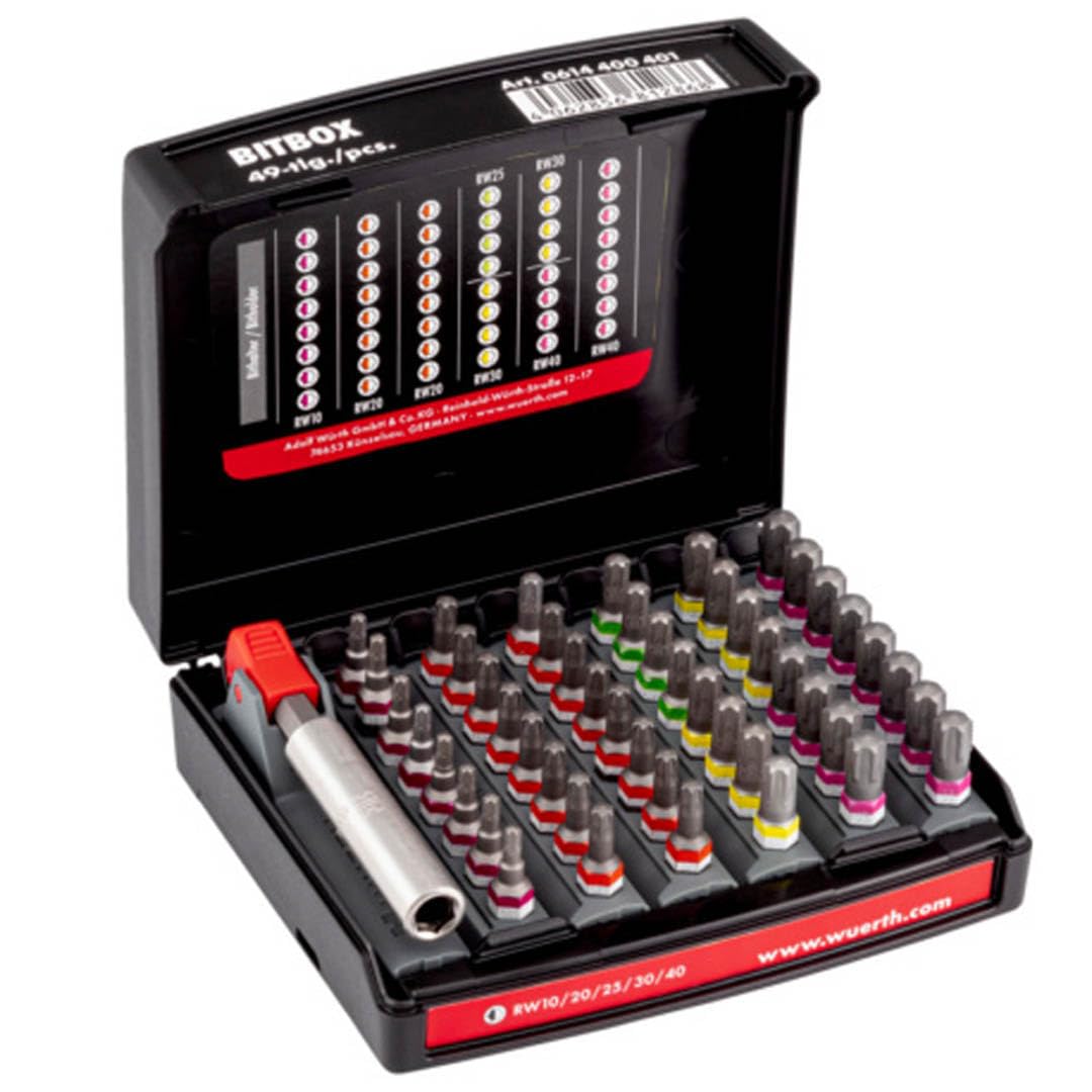 Würth Bitbox RW 49 Teile Set RW10 RW20 RW25 RW30 RW40 Bit Satz + Bithalter für ASSY Schrauben 0614400401