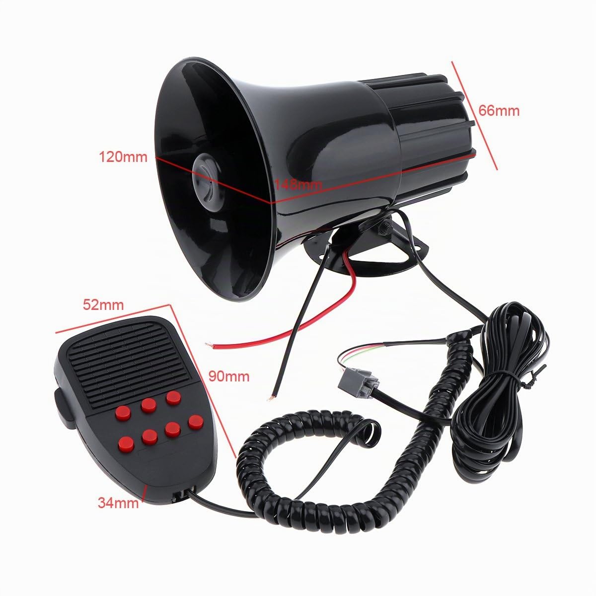 Sirène d'avertissement puissante 12 V pour voiture, vans, camions, motos avec haut-parleur 150 dB 100 W