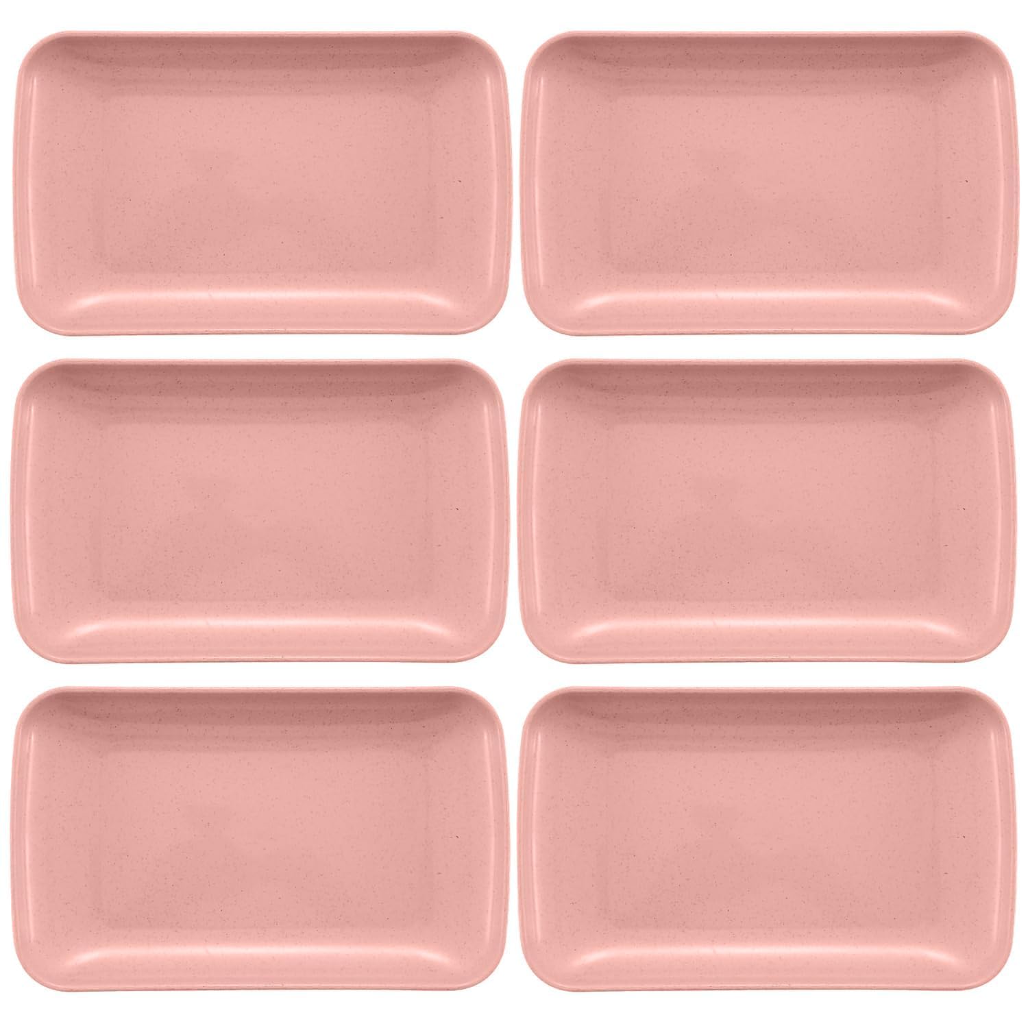 Jeyux Small Dessert Plates Fruit Dish - Rectangular Serving Plate for Snacks, Salad, Cupcake, Breakfast, Dinner - Home, Kitchen & Café Use - Daily Use Crockery Set for Dining Table (Pink, Pack of 6)