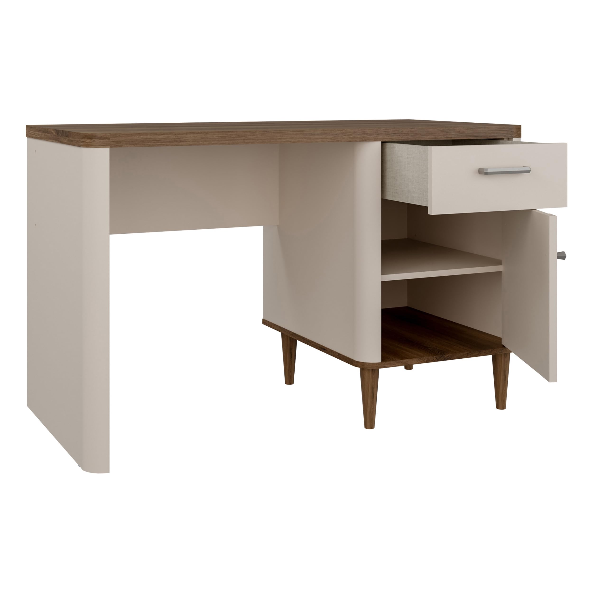 Forte LACETTI Schreibtisch 120, eleganter Schreibtisch mit hohen Möbelbeinen, Büro, Jugendzimmer, Holzwerkstoff, Kaschmir-Beige-Valencia Eiche Holzdekor, 120 cm breit x 75,8 cm hoch x 60 cm tief