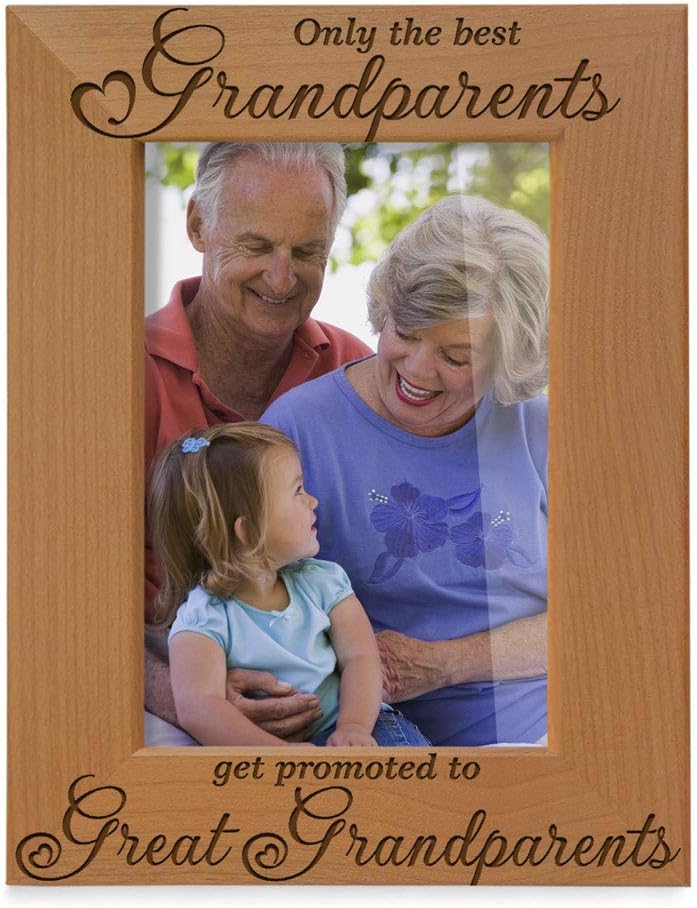 Only the Best Grandparents Promoted to Great Grandparents Engraved Natural Wood Picture Frame, Grandma Grandpa Gifts, Mother's Day, Father's Day (4" x 6" Horizontal)