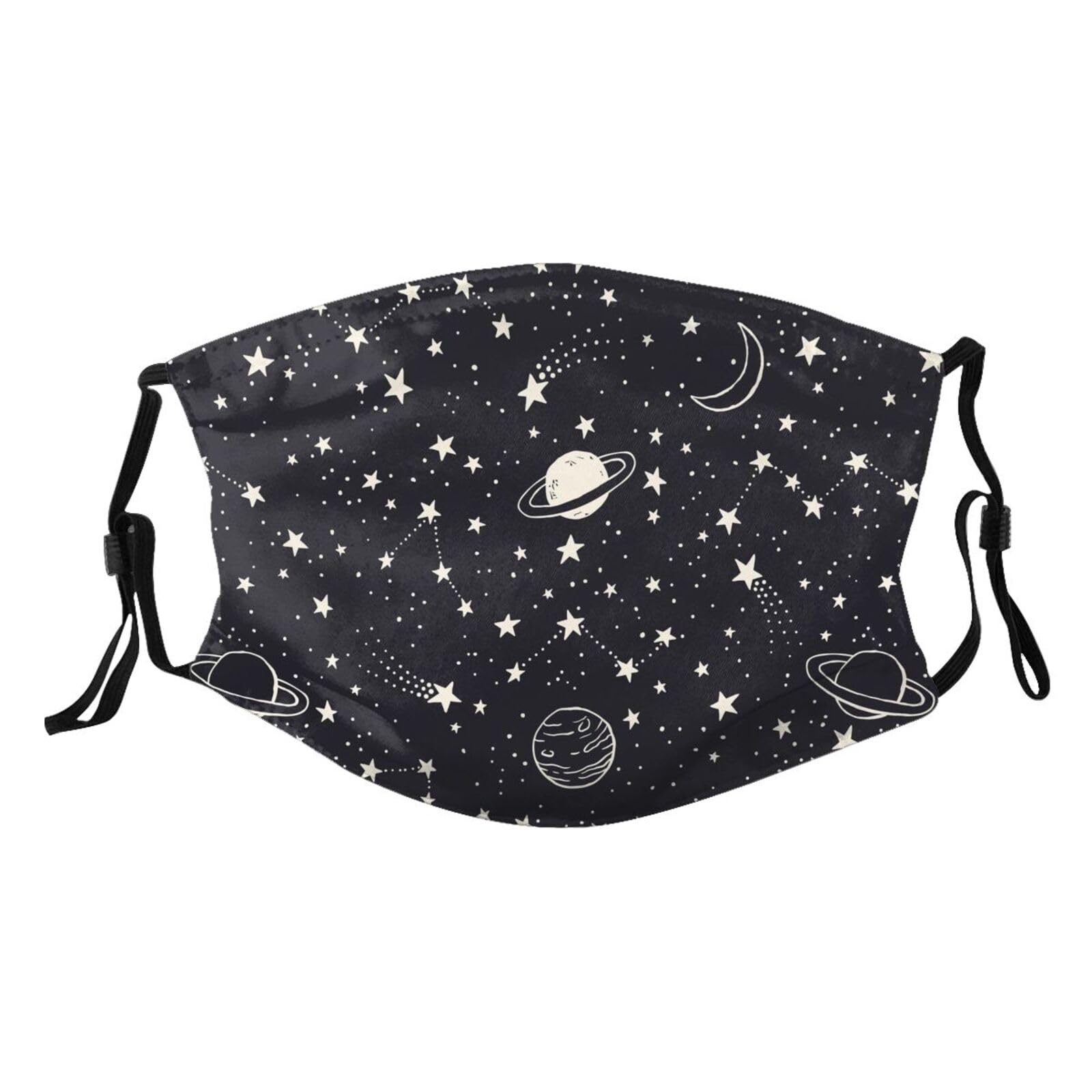 Yaxongx Cartoon Moon Stars Face Mask Washable Reusable Adult Cloth Dust Mask 5-Layer Protection Activated Carbon Filter Adjustable Anti Dust Face Masks with 2 Filter for Women Men, 1 PCS