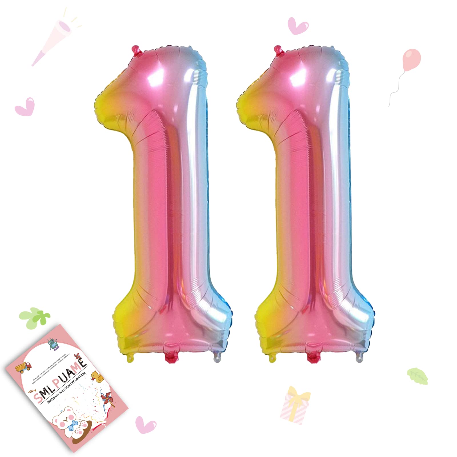 Smlpuame 102cm Folienballon Zahlen Luftballon 0-9 Geburtstag Regenbogen Farbverlauf, Große 11 Ballons für Geburtstagsfeier Feierdekorationen, Heliumfolien Zahlenballons für Hochzeitstag
