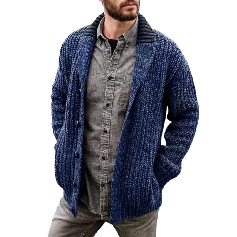 bifanxi Men's Shawl Collar Knitted Sweater with Buttons Slim Fit Cardigan for Autumn and Winter | Blue | L-picture-43