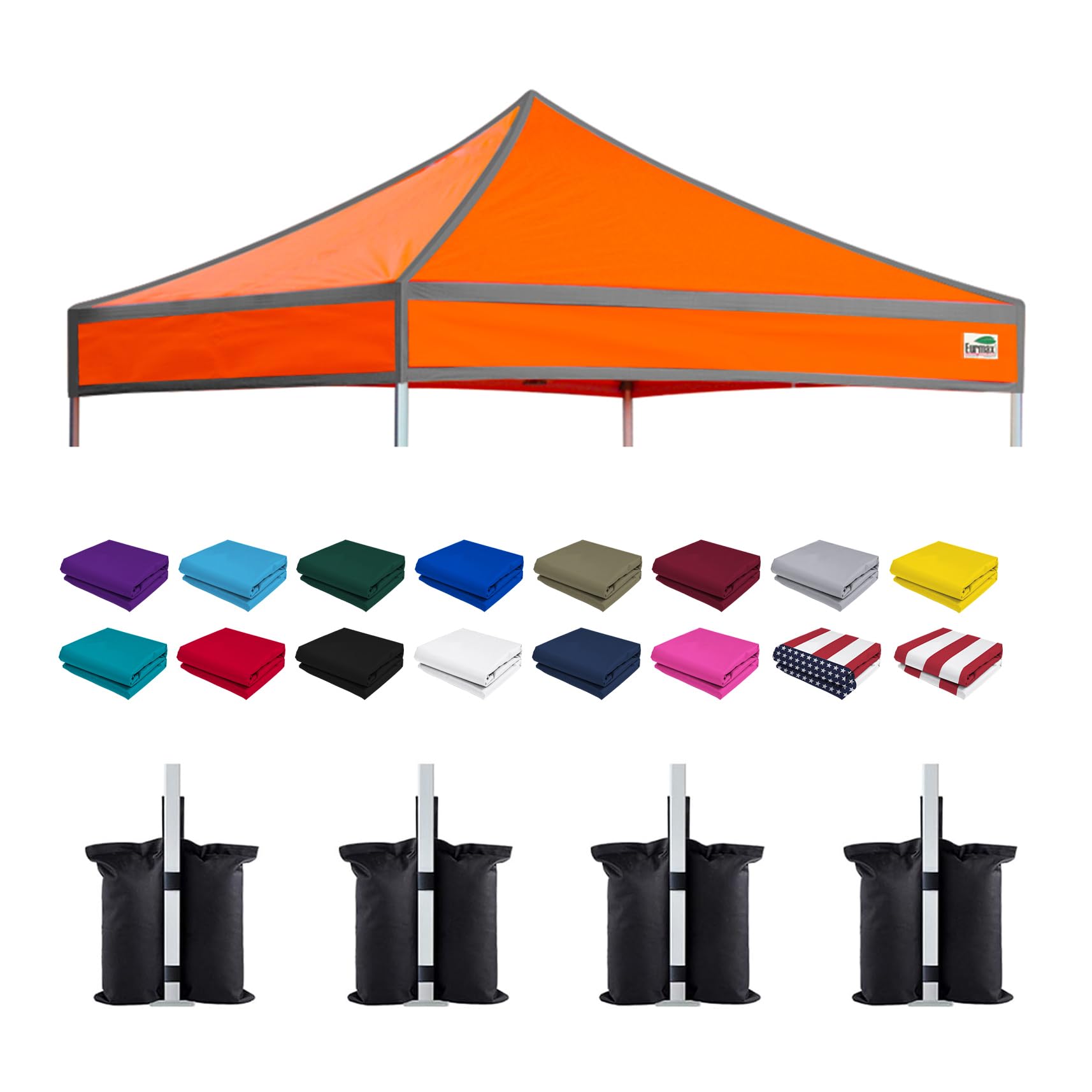 Eurmax USA 10x10 Pop Up Canopy Replacement Top,Universal Instant Canopy Cover ONLY,Heavy Duty UPF 50+ UV Protection,Water &amp; Wind Resistant Tarp,30+ Colors,Bonus 4 Sand Bags (Hi-Vision Orange)