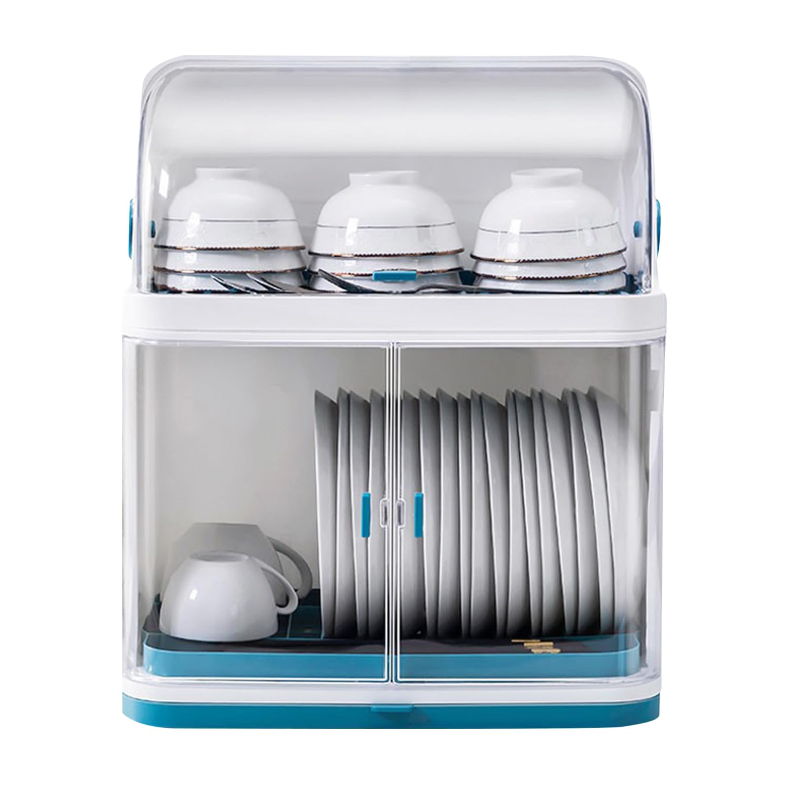 Ficwzw 2 Tier Dish Drying Rack, Plastic Dish Rack with Lid Cover, Dishes Drain Shelf Rack Closed Holder for Home Using, Multifunctional Dish Drainer Rack with Lid Cover