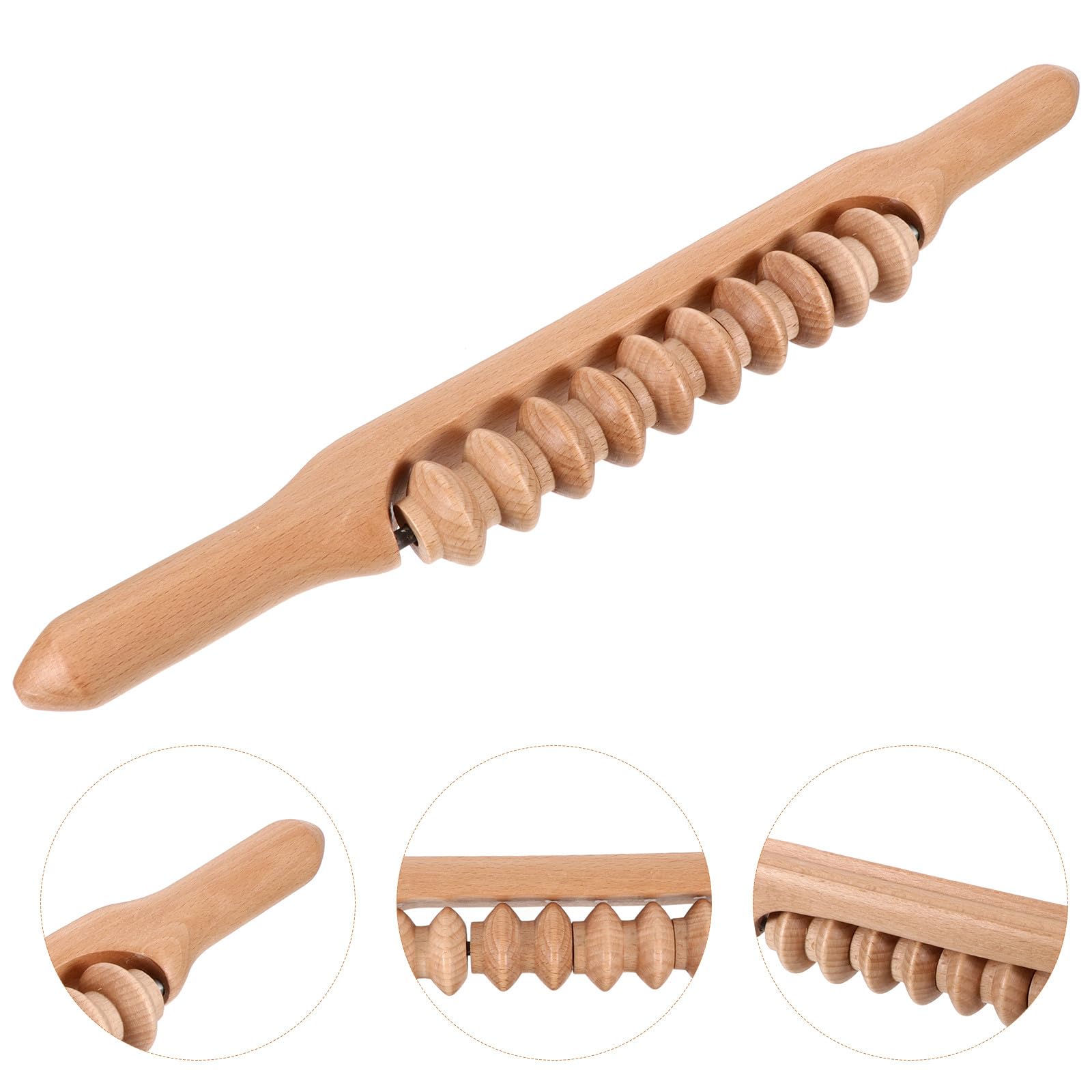 Tofficu Rullo Massaggiatore in Legno 43 Cm per Muscoli, Bastone da Massaggio Manuale Multifunzionale per Collo, Spalle e Pancia, Strumento Leggero per Relax e Benessere Corporeo