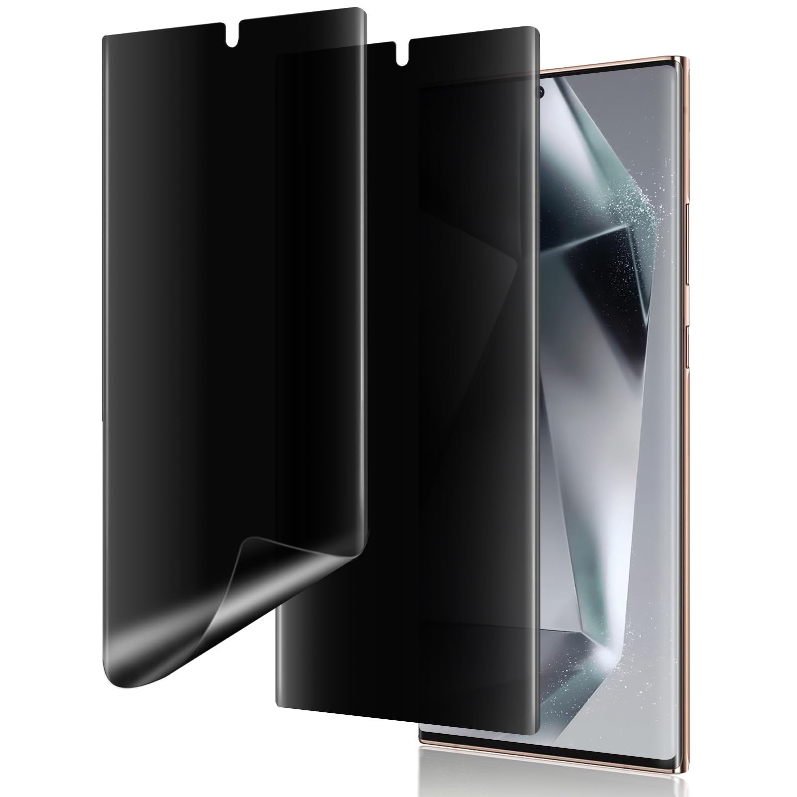 Protector de pantalla de privacidad para Galaxy S25 Ultra, compatible con fundas, compatible con desbloqueo de huellas dactilares, película de hidrogel adhesiva completa [paquete de 2], película de