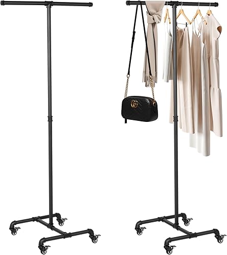 tonchean Perchero de metal independiente con 4 ruedas, perchero de doble polo, perchero de tubería industrial para entrada y esquina