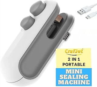 ماكينة إغلاق صغيرة من كرافت جيت - أداة إغلاق محمولة وقابلة لإعادة الشحن بمنفذ USB للطعام والوجبات الخفيفة، متعددة الألوان مع كابل شحن