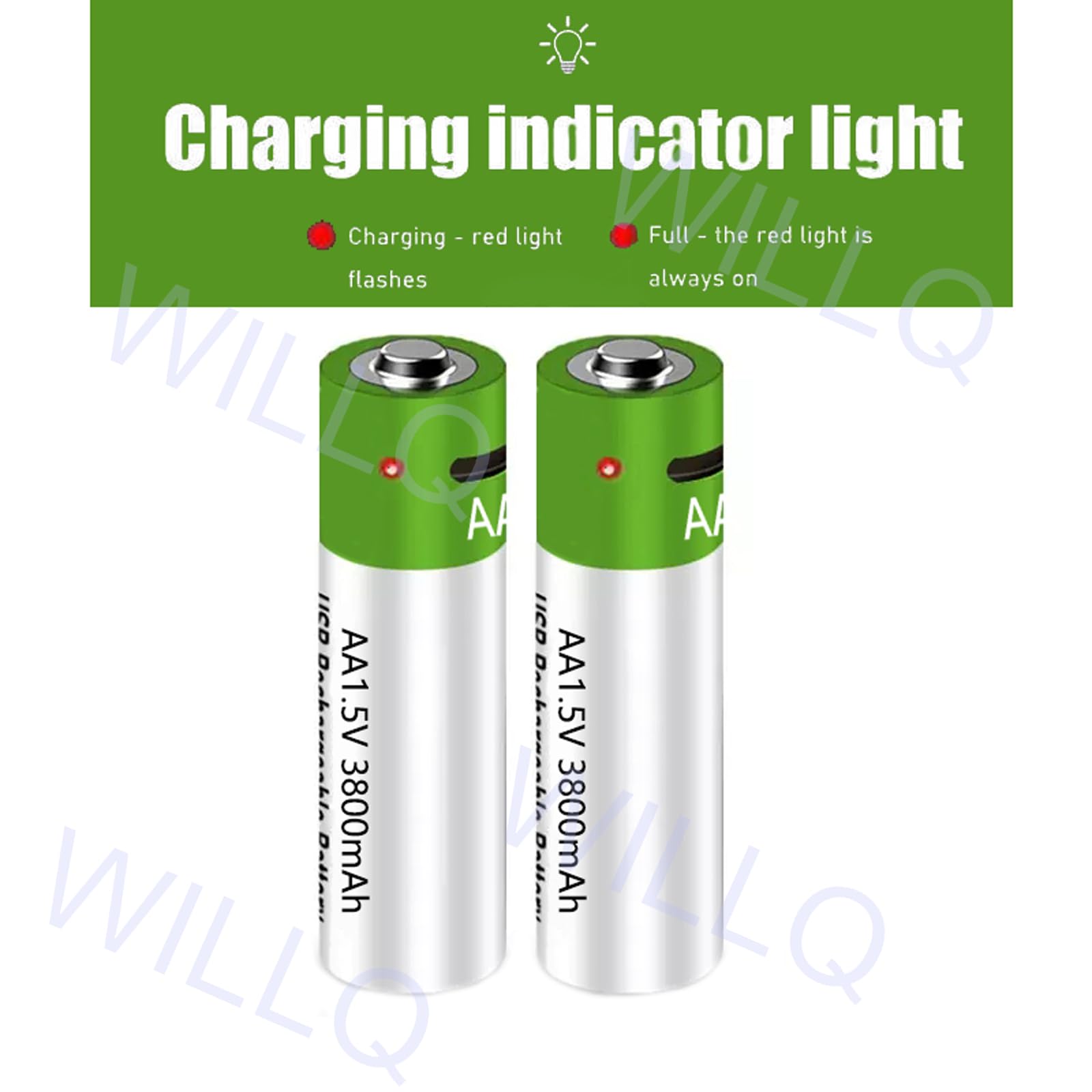 Baterías Litio AA Recargables por USB 1,5V 5700mWh (3800mAh) Batería Iones Litio Doble A 1,5V con Cable de Carga USB Paquete de baterías de Carga rápida 1 Hora