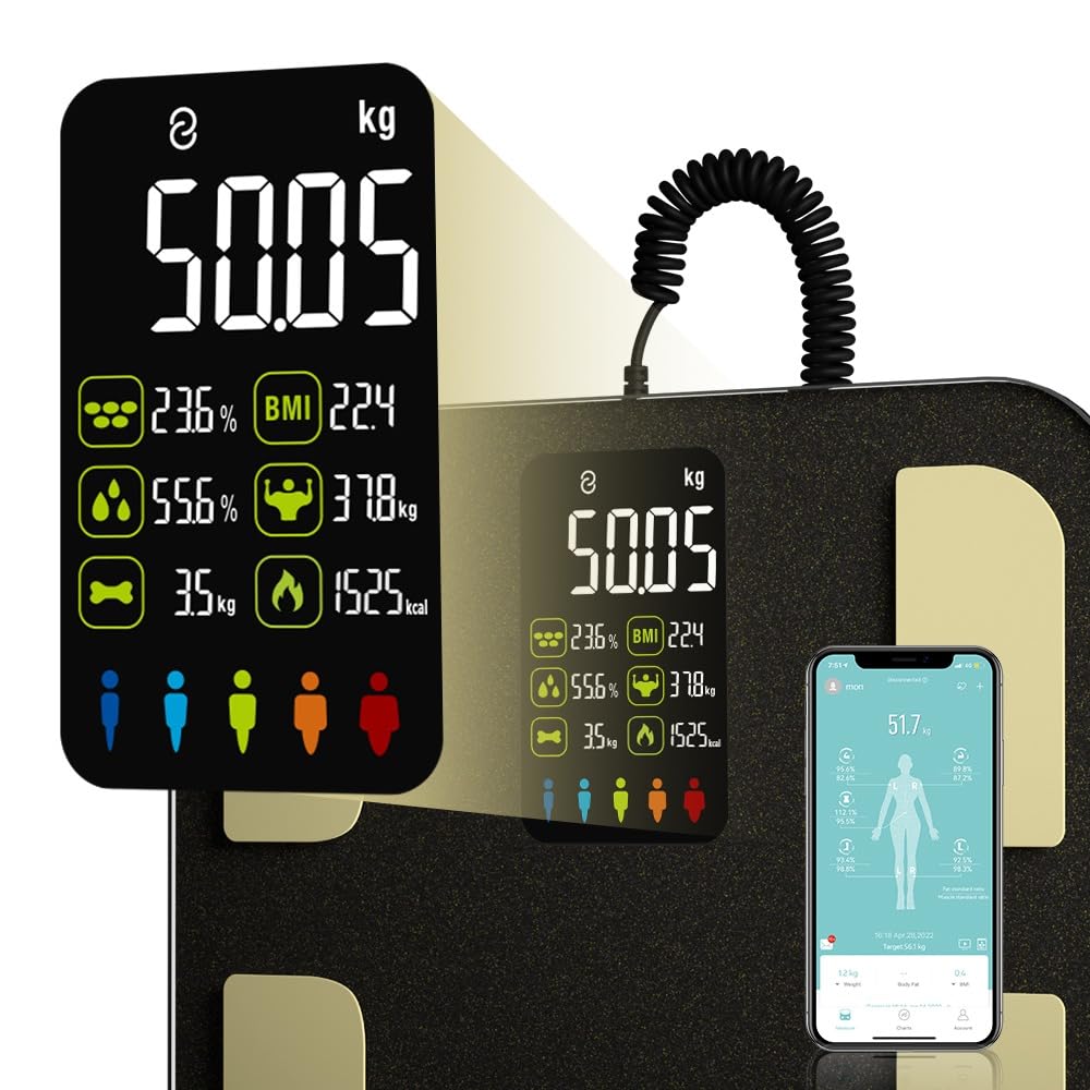 Bilance intelligenti per grasso corporeo VitaeChek - Bilancia connessa Bluetooth 8 elettrodi - Alta precisione con app inclusa - 18 parametri sanitari - BMI, monitoraggio della massa muscolare e ossea
