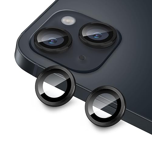 Hsefo for iPhone 13 Mini/iPhone 13 Camera Lens Protector, Anti-Scratch 9H Tempered Glass Metal Camera Screen Protector Shockproof Cover Film Ring -2 Pcs Black
