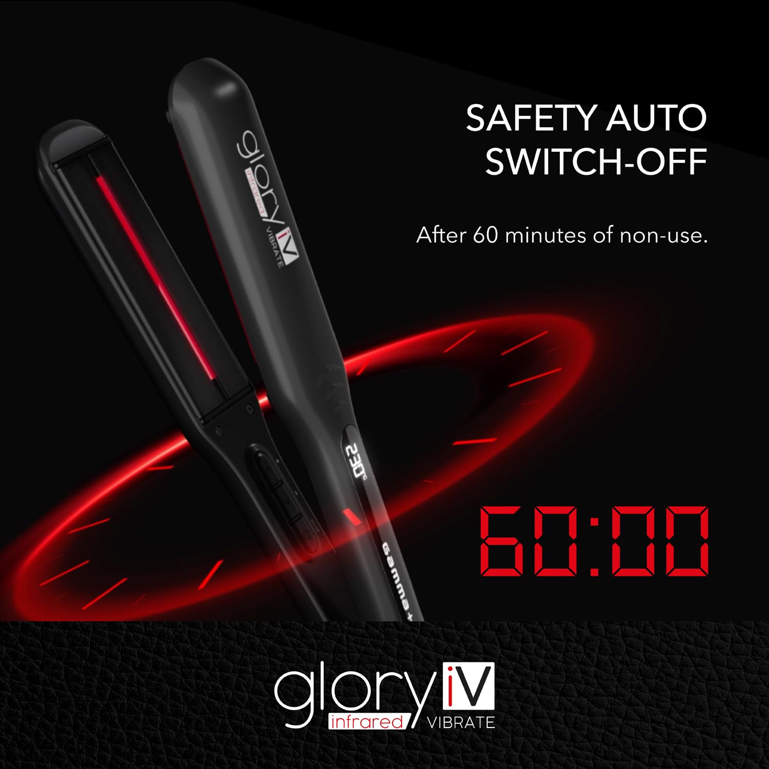 GAMMA+ Piastra per Capelli Professionale Vibrante a Infrarossi Glory iV, Matrici Extra-Large in Ceramica e Tormalina, Temperatura 150-230°C, Spegnimento Automatico, Riscaldamento Rapido