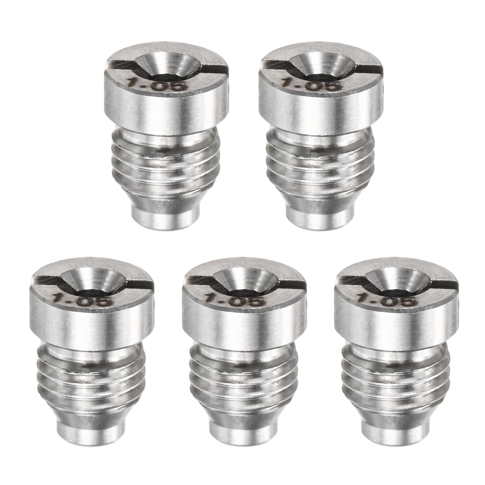 M METERXITY 5-Pack Foam Cannon Orifice Nozzle Tips, 1.05 mm Stainless Steel Replacement Thread Nozzle for Car Wash/Garden Hose Use/Snow Lather Lance, Universal Thread Tips [Silver]