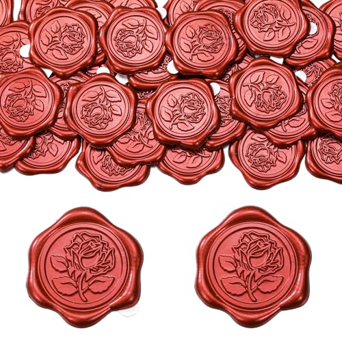 Filhome Lot de 50 autocollants en cire rouge flamme, 29 mm, autocollants vintage pour invitation de mariage, Saint-Valentin, anniversaire, fête prénuptiale