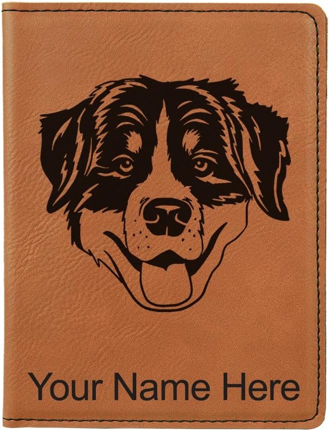 LaserGram Faux Leather Passport Holder, Bernese Mountain Dog, Personalized Engraving Included (Rustic with Silver)