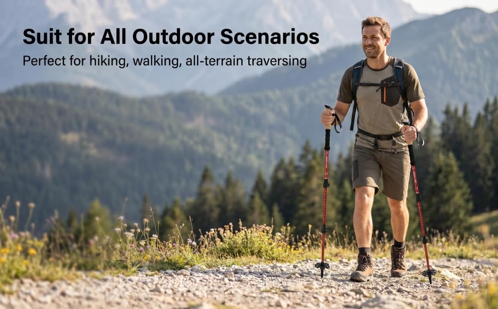 Kij do nordic walkingu, chowane, regulowane kijki trekkingowe z akcesoriami terenowymi, składane teleskopowe kijki turystyczne 135 cm do wspinaczki, brodzenia