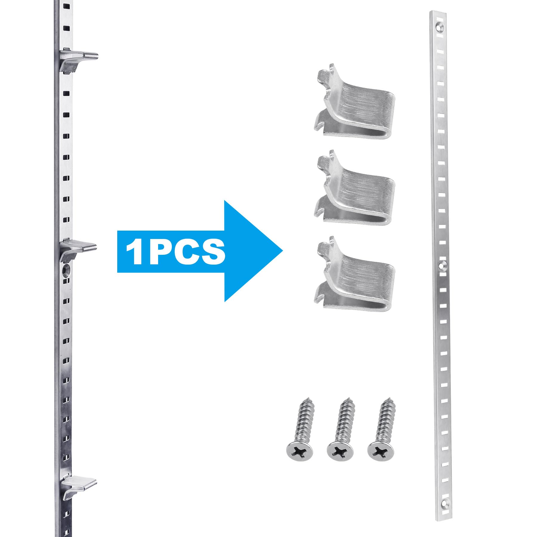 Paquete de 20 rieles de metal para estante Pilaster con clips de soporte ajustables y tornillos de montaje para gabinete, almacenamiento de estantes, 17 pulgadas