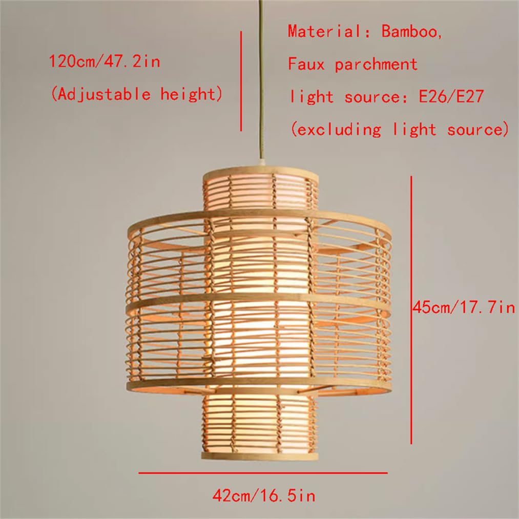Wiszący kosz rattanowy Rustykalny naturalny wiszący na suficie, ręcznie robiony bambusowy żyrandol w stylu vintage abażur boho żyrandol regulowany światłem 16,5 cala