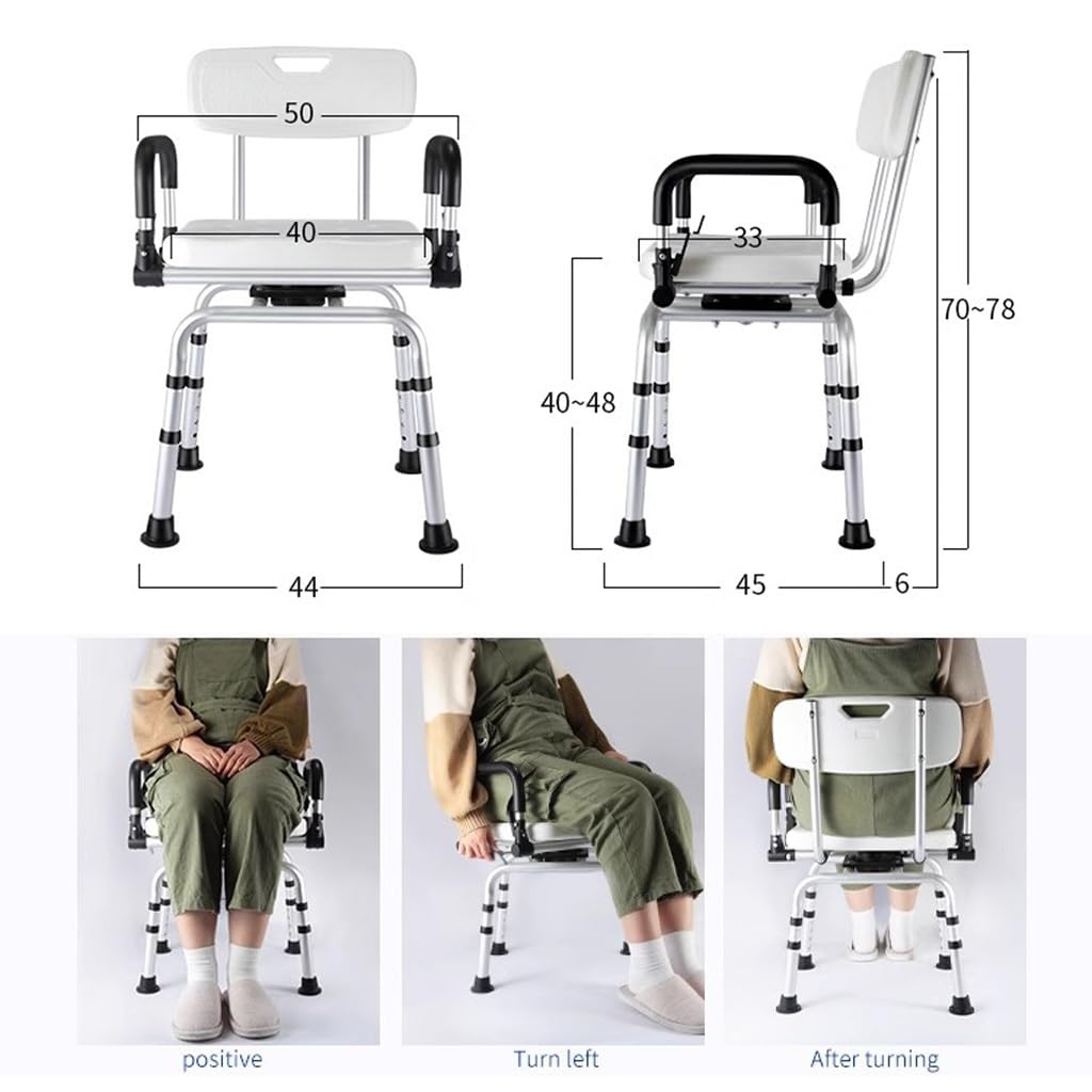 Silla de Ducha giratoria para Ducha Interior, Asiento portátil Giratorio con reposabrazos y Respaldo, Asiento de Ducha Giratorio de 360 Grados, con Asiento Acolchado y Altura Ajustable, para Personas