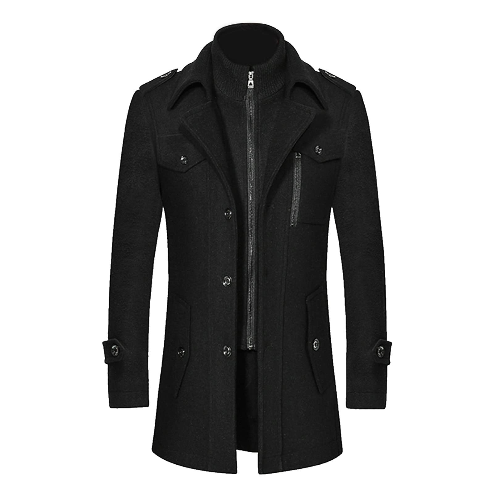 Abrigo de lana de doble cuello otoño e invierno, para hombre, de lana de media larga, de lana de manga larga, para hombre, cálido, cálido, informal, con bomberos, chaqueta cómoda