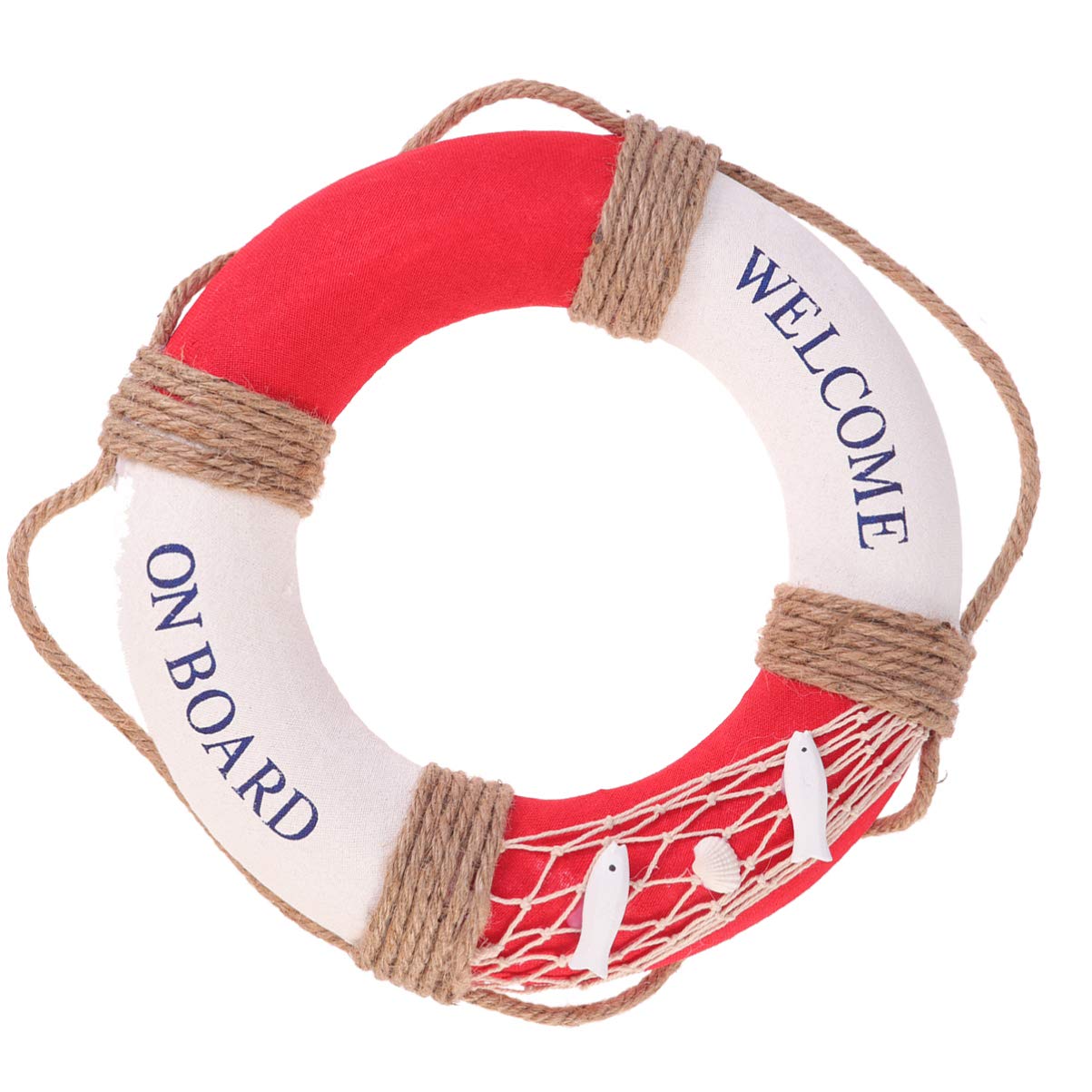 Happyyami 12 Inch Hanging Lifebuoy Decoration Nautical Wall Sign for Home Decor Cafe Bar Restaurant with Red Fish Ornament