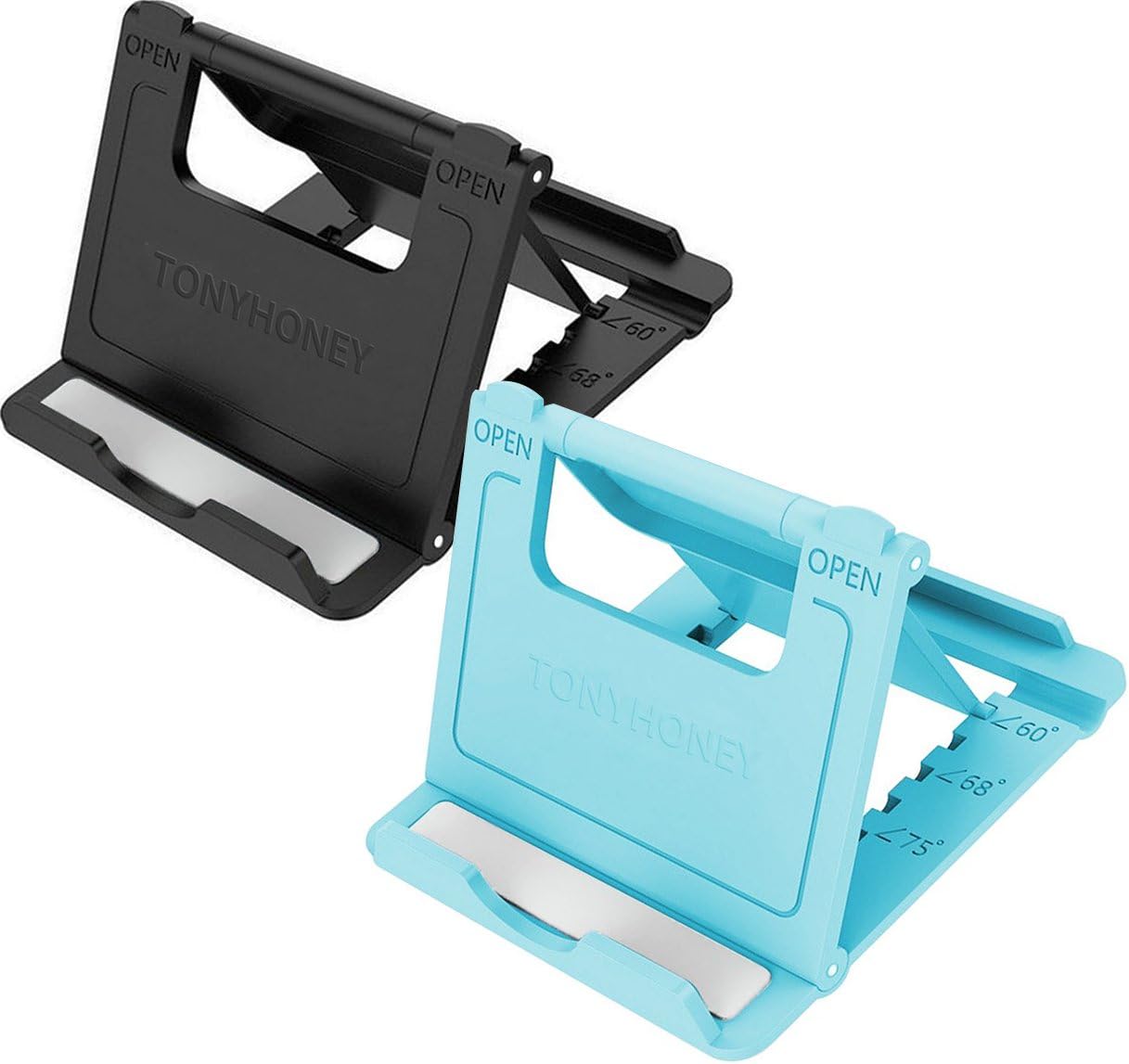 Portable Phone Stand, Adjustable Multi-Angle Mobile Cell Phone Stand Holder, 2 Pack Foldable Pocket Desktop Holder Stand for iPhone X/8/8 Plus/7/7 Plus/6,iPad,E-reader,Tablet (Blue)